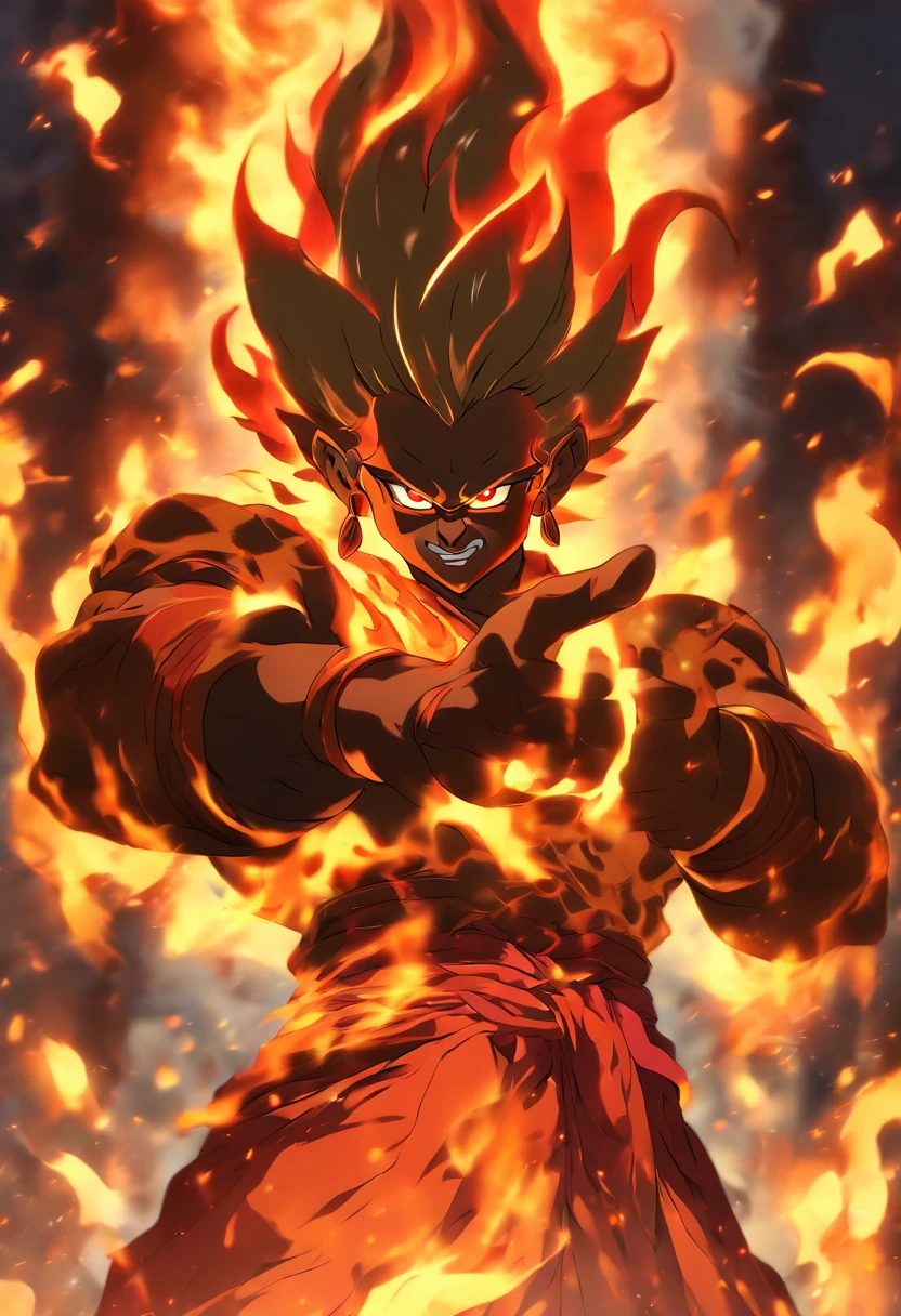 (((AGNI))) best quality, ultra-high resolution, 4K detailed CG, masterpiece, Man, Three legs, Seven hands, Fire, Indian clothing, Hindu mythology, ((Hindu God)), Painting style Hinduist, aesthetic, screen-centric
