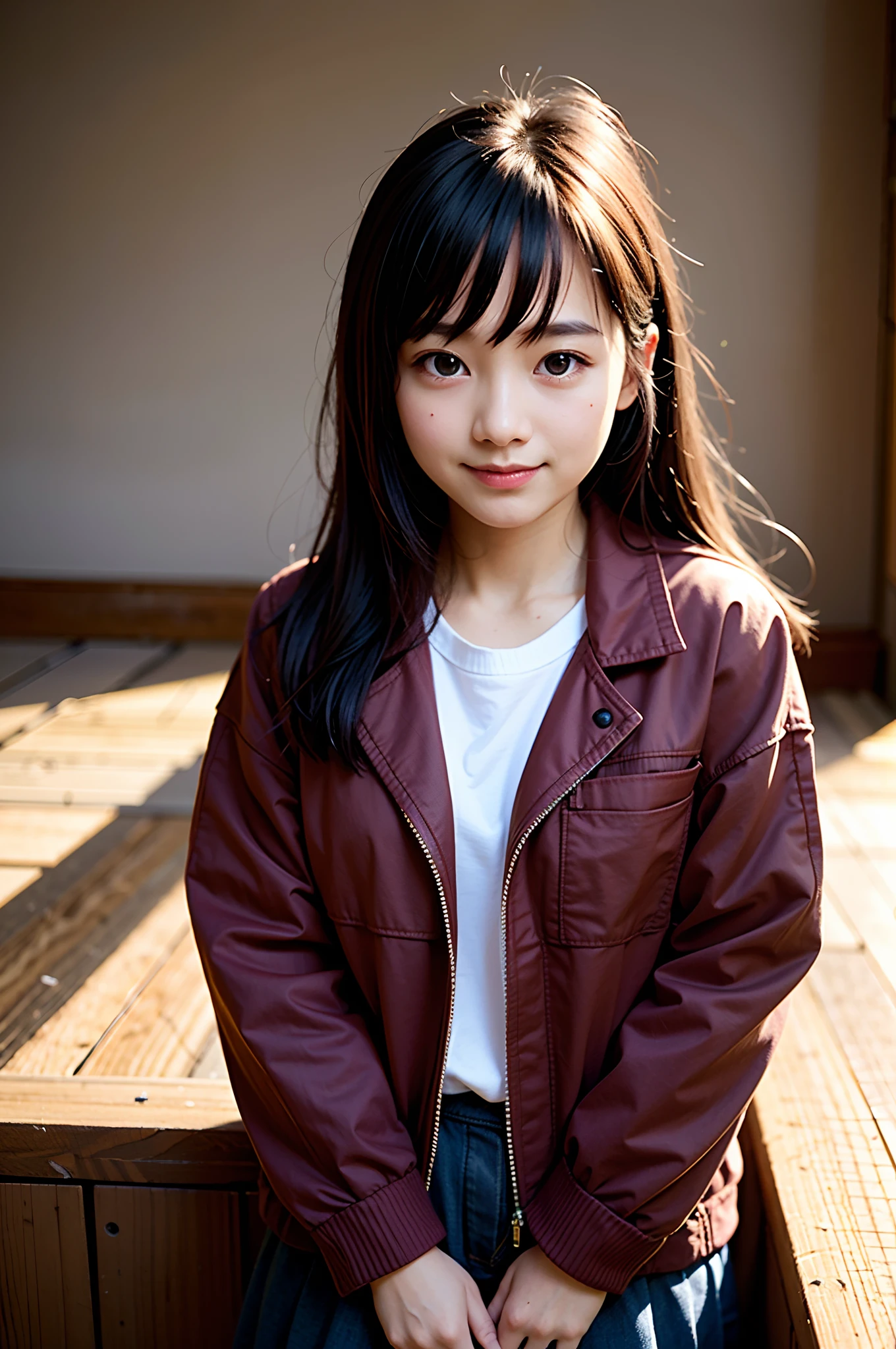 Junior high school girl naked in leather jacket