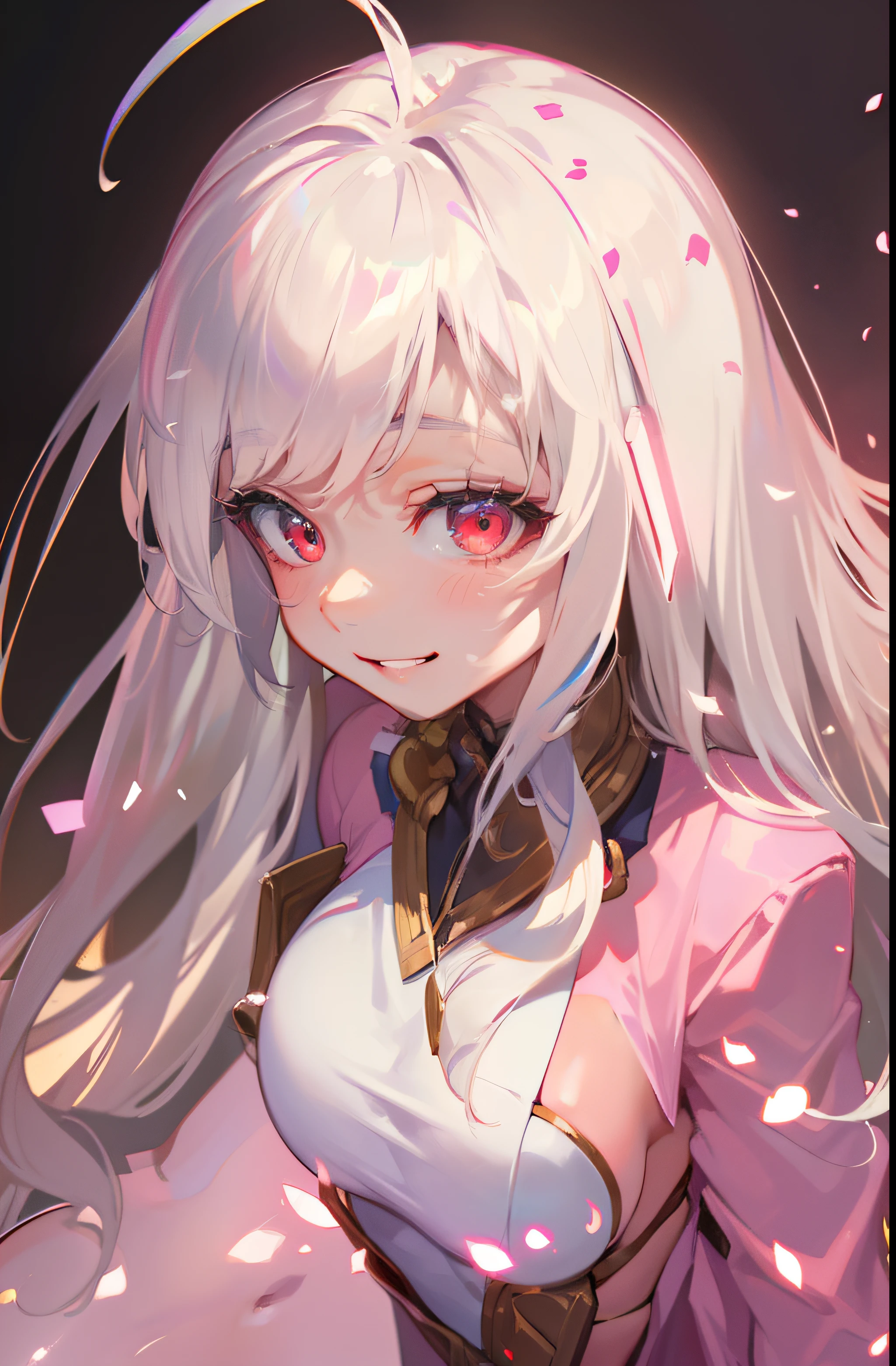 DETAILED, DENSE, MASTERPIECE, one girl, beautiful, 22 years old, smooth skin, glowing skin, glowing hair, clear eyes, glowing eyes, red eyes, soft lips,(viewer Looking down: 0. 8) smiling slightly, cheeks stained, mouth open, one girl, soft skin, large breasts, glowing skin, (Masterpiece: 1.0), (Realistic: 1.6), (Soft Focus: 1.5), full body, big lips, sexy face, sharp eyes, grin, skinny waist, (((skinny waist))), pastel pink jacket, white hair,