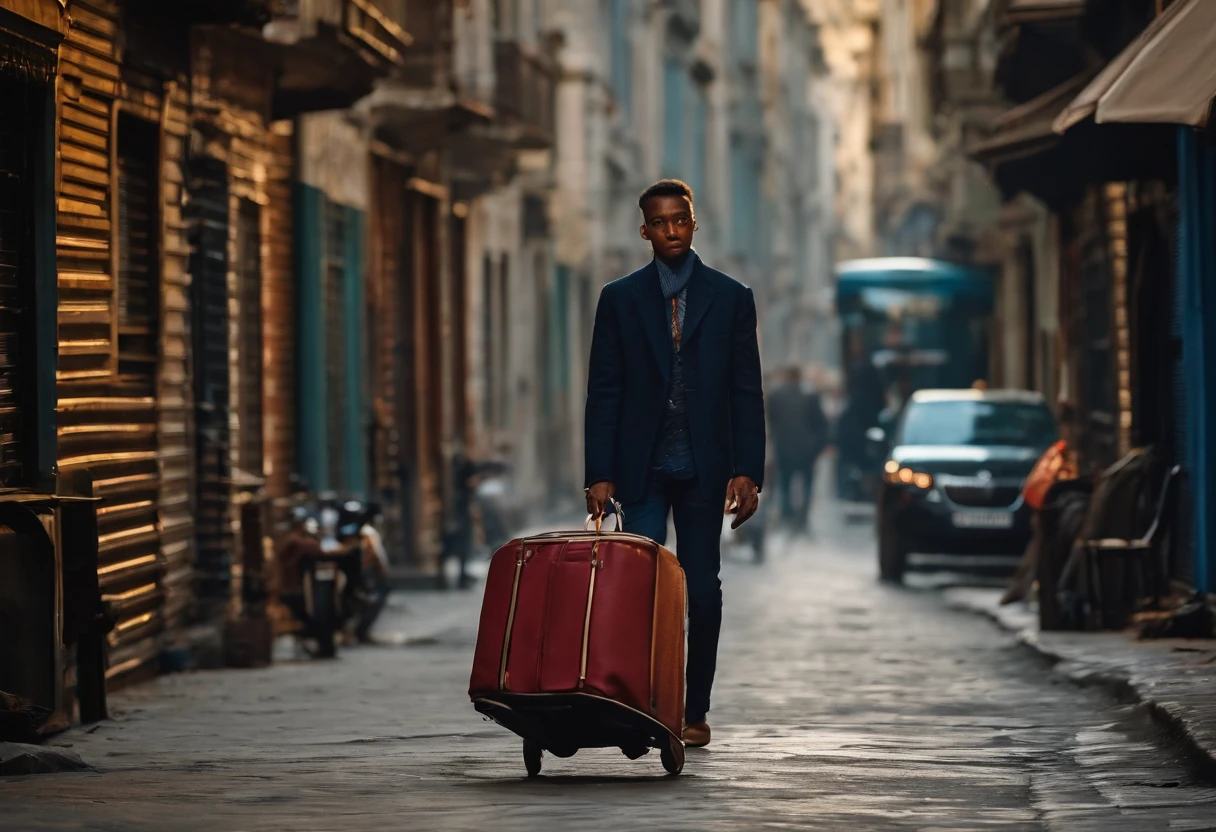 A listless young man,emaciated,Walk listlessly down the street,Clothes are shabby,Many pedestrians on the street were watching him,high detal,high high quality