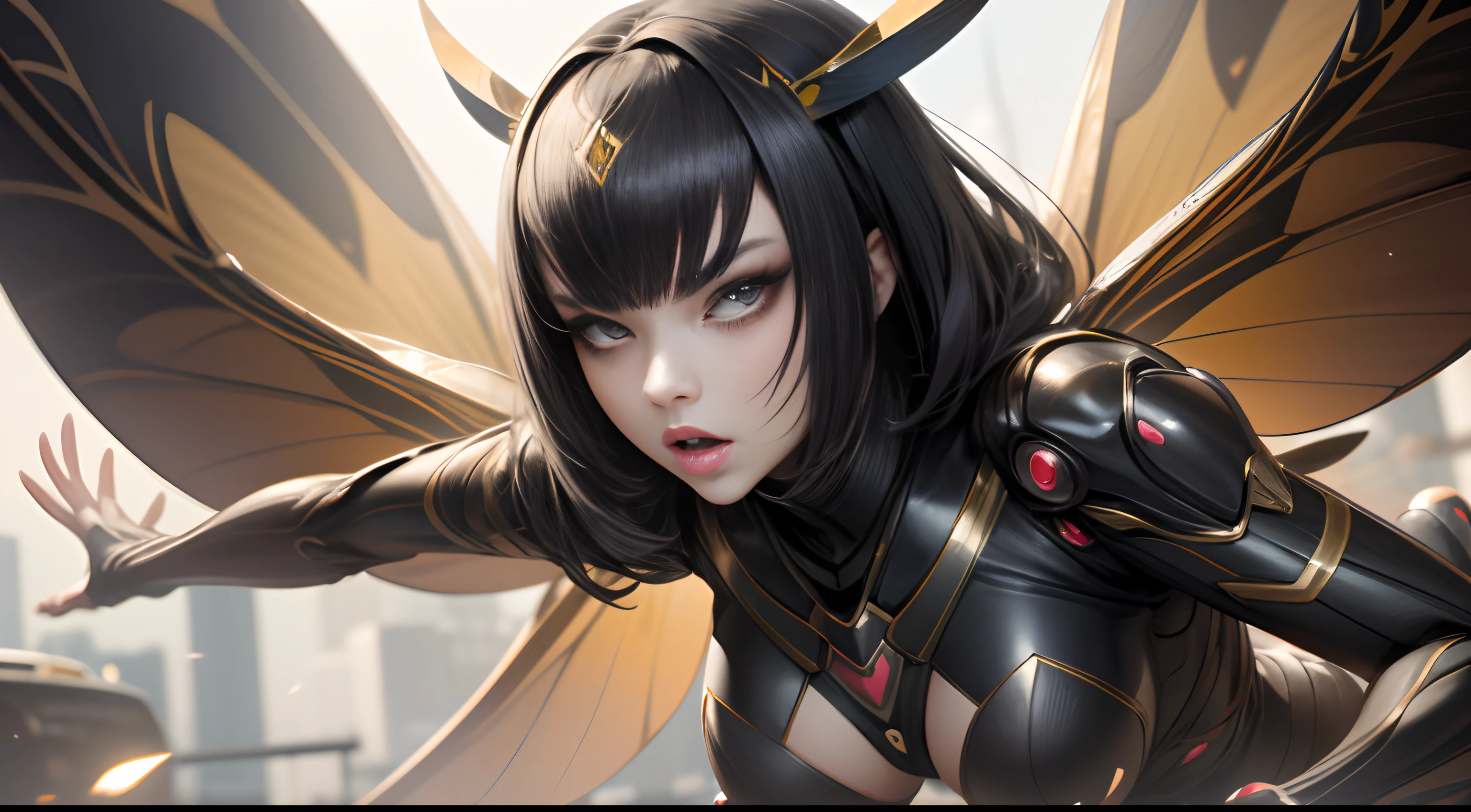 Insect humans、Wasp female、terrifying、Slender beauty body、large plumage、Cute face、