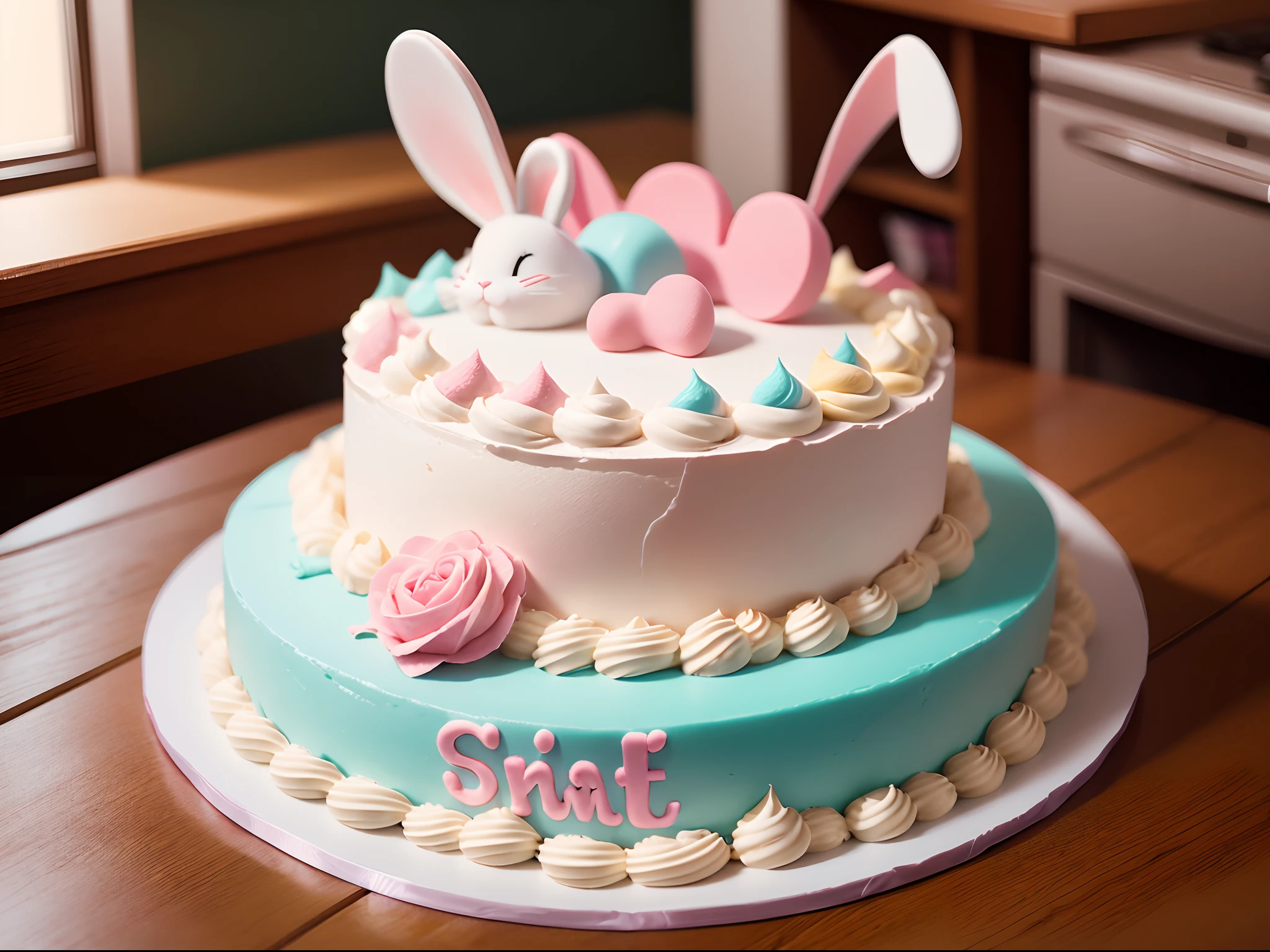 Sweet cake on nice room table,Cartoons are good-looking,bunny,Super clear,