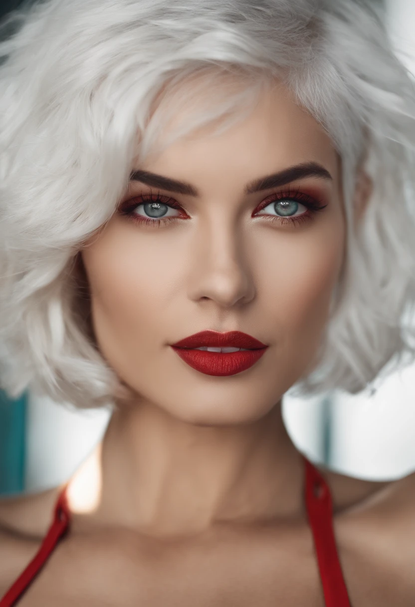 white hair,short cut hair,Red eyes,The bikini,femele,a small face