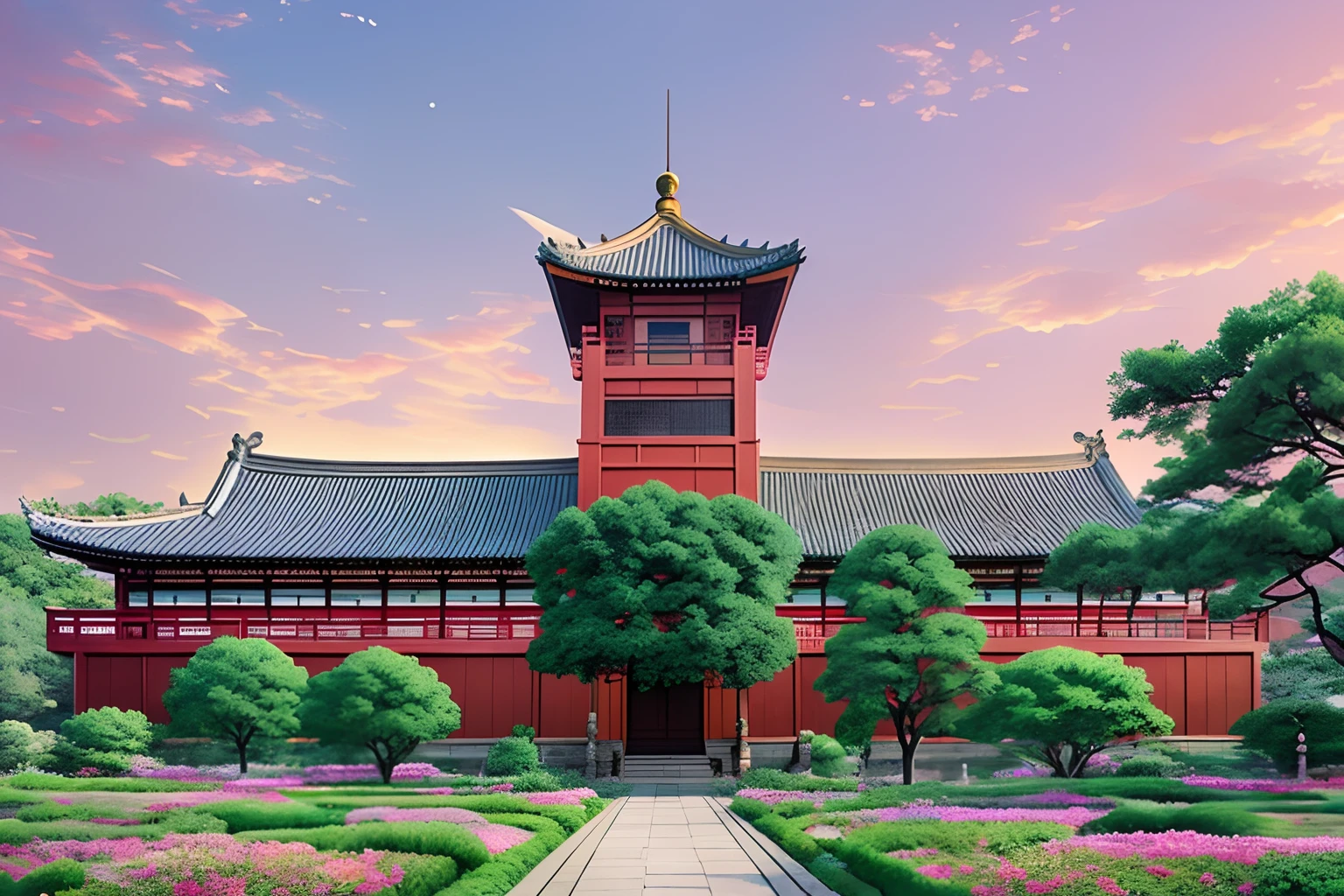 arafed building with a red wall and a red gate, ancient chinese architecture, chinese architecture, chinese building, sichuan, tang dynasty palace, hangzhou, qiangshu, guangjian, ruanjia, taoist temples and monks, ancien chinese tower, beijing, full - view, stunning image, pagoda, beautiful image, chinese heritage
