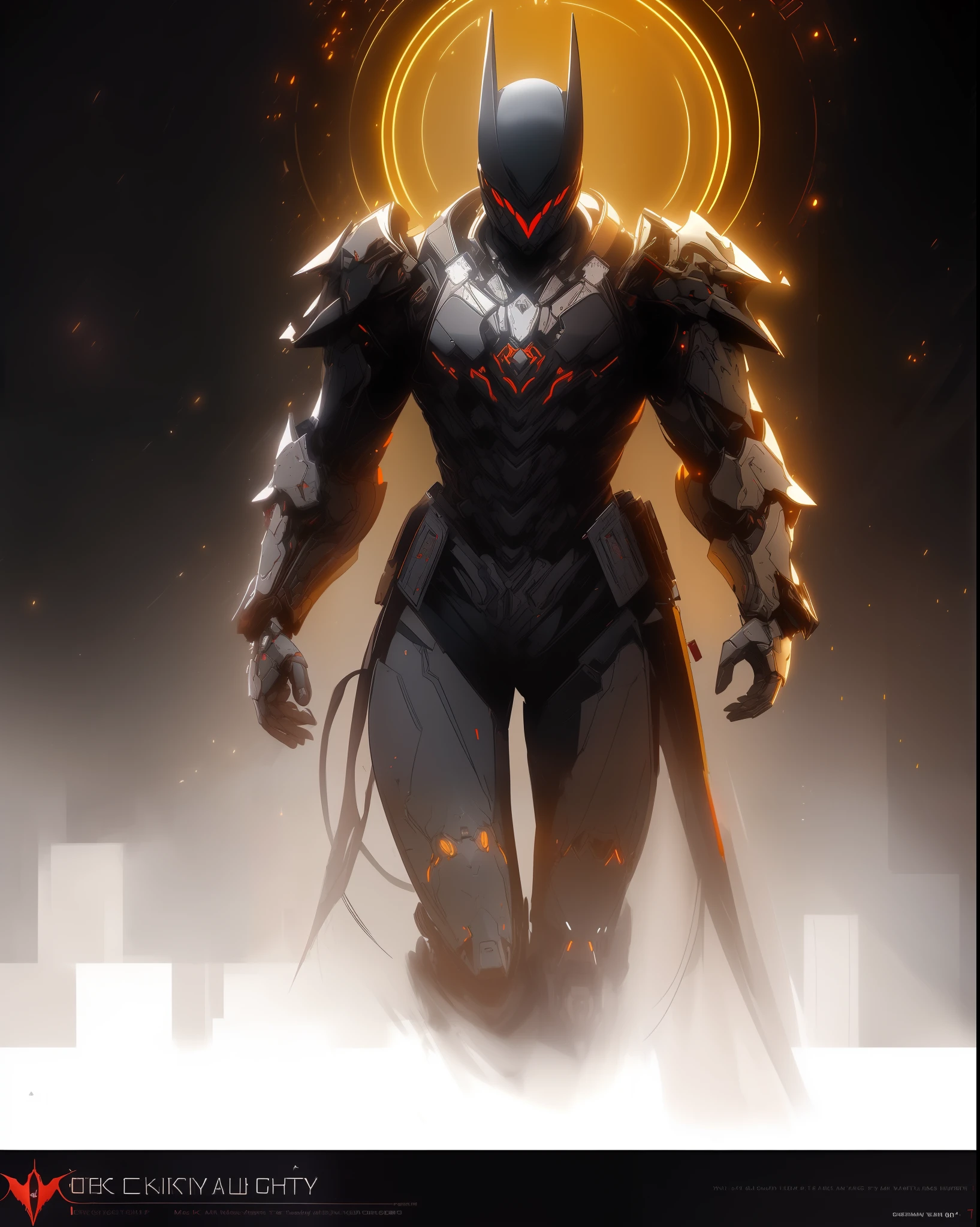 batman arkham knight in a futuristic suit with red lights, cyberpunk batman, batman mecha, batman beyond, in batman : arkham knight, black and red armor, amazing 8k character concept art, black and red reflected armor, high quality digital concept art, trending in cgsociety, batwoman, trending cgsociety, crow in cyber armour, 8k render”