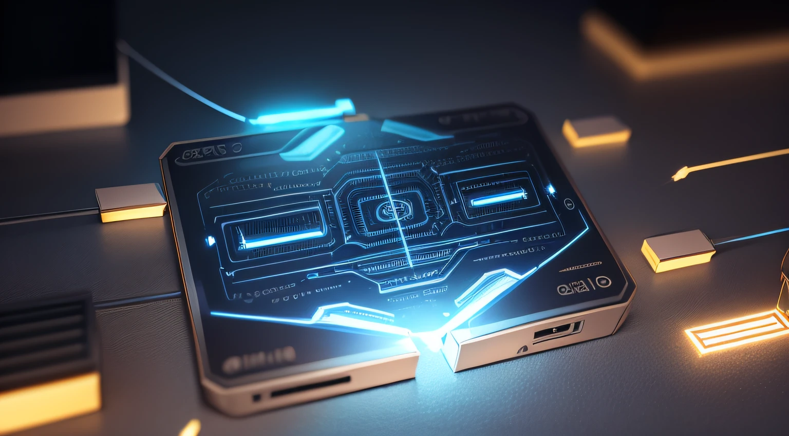 Technologically charged electronic chips emit particle light effects around them