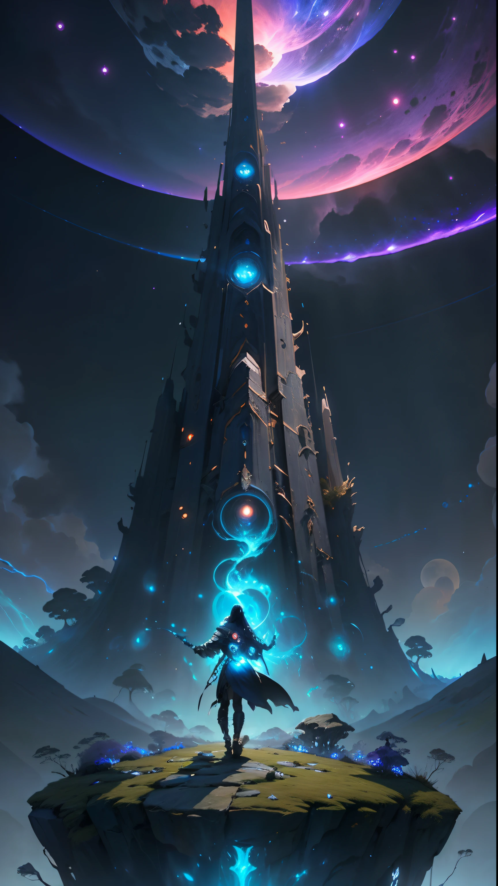 ((Best quality)), ((masterpiece)), (highly detailed:1.3), 3D, In a distant future where the boundaries between science fiction and fantasy have dissolved, the world is a tapestry of awe-inspiring wonders. Enter a universe where magic and technology coexist in harmony, shaping the destiny of civilizations across vast reaches of space.At the heart of this realm lies the Celestial Nexus, an intergalactic hub of mystical energies and technological marvels. Here, arcane knowledge intertwines with cutting-edge science, giving rise to a society where spaceships are imbued with the power of ancient spells, and technology is augmented by the mystic arts.Embark on a grand odyssey as a young explorer, destined to unravel the secrets of the Celestial Nexus. As you traverse the uncharted realms of the cosmos, encounter diverse civilizations teeming with beings who possess extraordinary abilities. From the ethereal Elven Spires, where the art of interdimensional travel is perfected, to the cybernetic enclaves of the Android Conglomerate, witness the tapestry of life as magic and technology intertwine.Unleash your latent powers as you become attuned to the energies that flow through the Nexus. Harness the ancient incantations of forgotten sorceries to propel your starship across the vast expanse of the cosmos. Engage in epic battles against cosmic abominations and interstellar tyrants, wielding enchanted weapons infused with futuristic enhancements.As you delve deeper into the enigmatic realms of the Celestial Nexus, uncover the origin of this harmonious fusion of magic and technology. Discover the ancient prophecies that foretell a cataclysmic event threatening to tear apart this delicate balance. Unite with a band of extraordinary beings, each possessing their own blend of magical aptitude and technological expertise, to embark on a perilous quest to save the Nexus from imminent destruction.In this epic saga, your choices will shape the fate of worlds, as the boundaries between