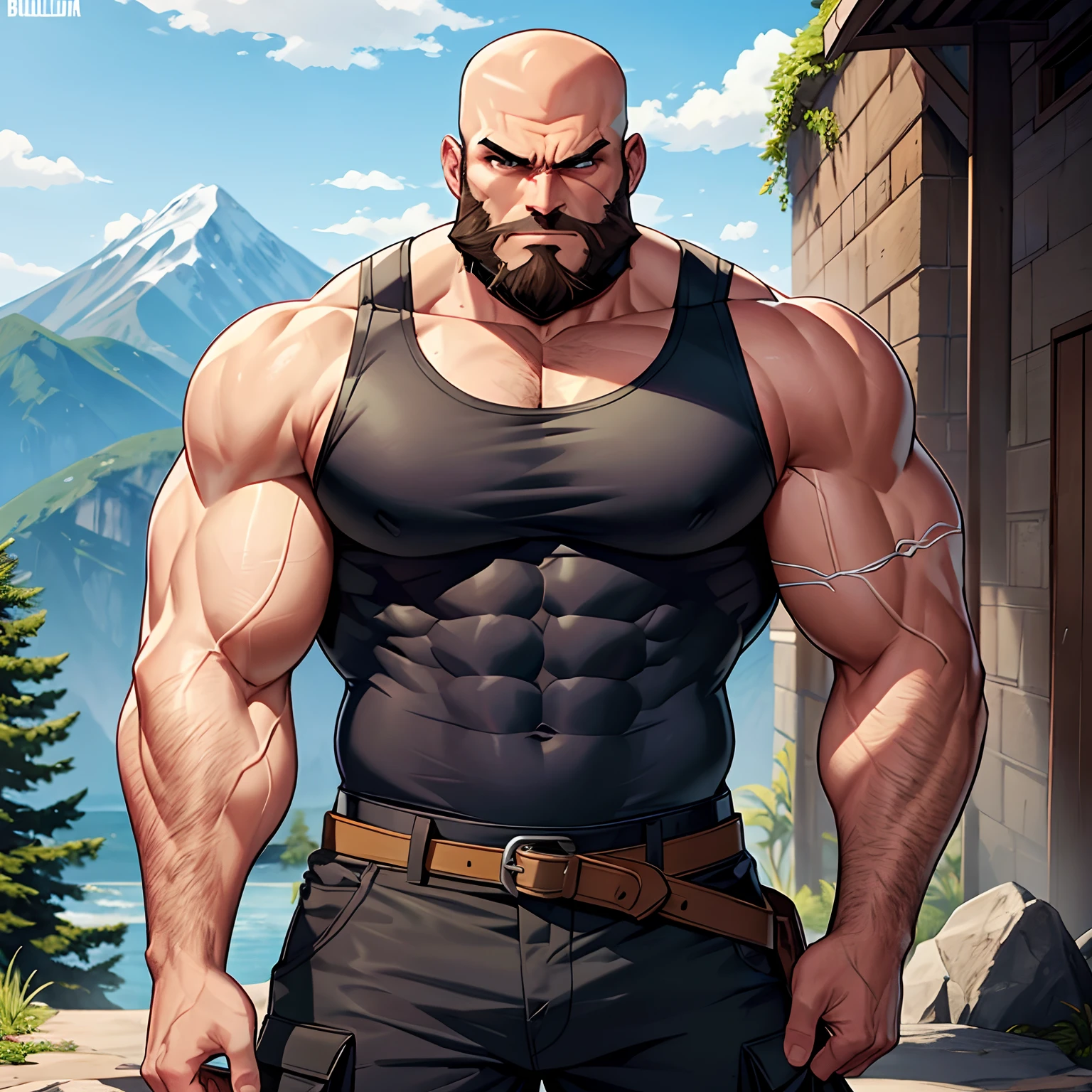 Brock is a mountain of muscle, with bulging biceps and a chiseled physique. He has a shaved head, a thick beard, and a permanent intense expression on his face. He often wears tight-fitting tank tops to show off his muscles, along with cargo pants and combat boots.