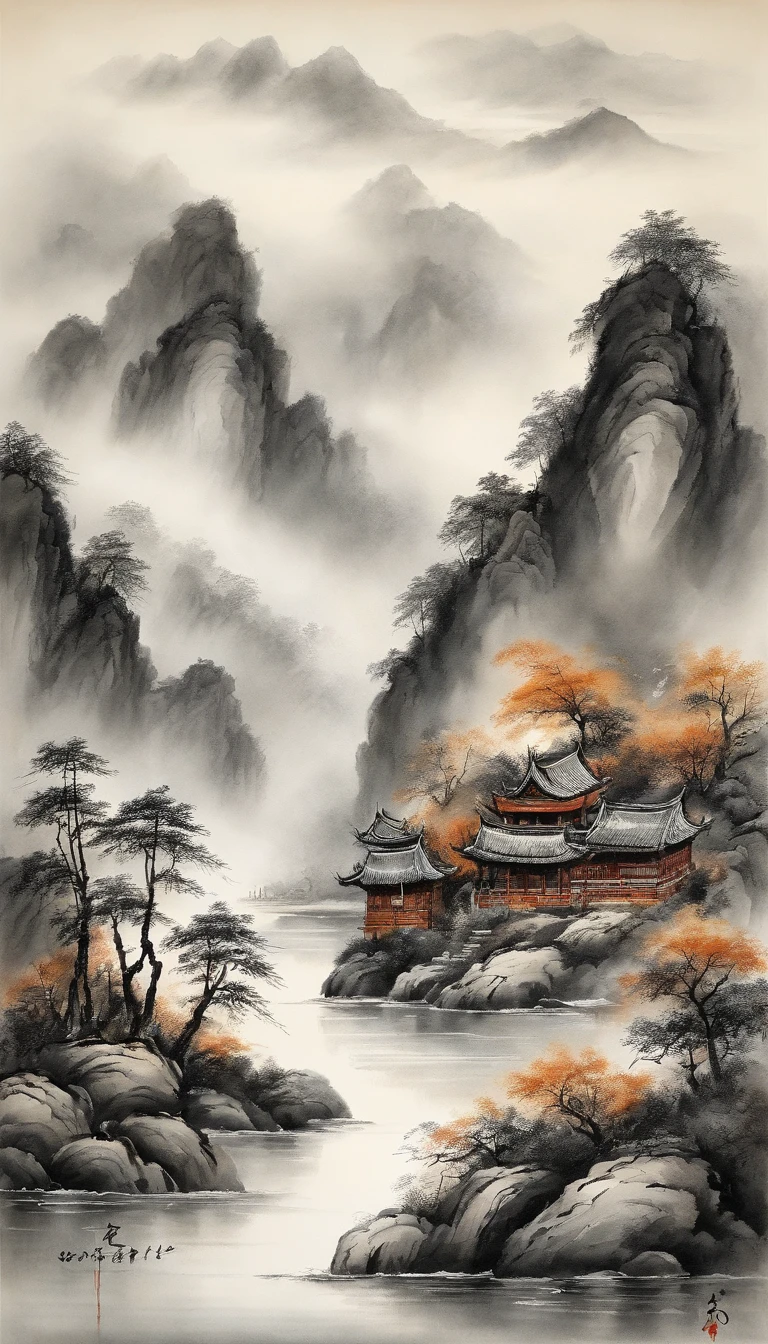 Best quality, Ultra-fine details, high resolution, Masterpiece:1.2, Immerse yourself in the beautiful landscape, Impeccable brushstrokes, Impressive ink, Adopt a wide-angle viewing angle, Breath-taking mountain views, Deep and majestic atmosphere, Beautifully depicted ships sailing through the mountains, Describe the vessel and its surroundings in detail, Traditional Chinese art, Expressing the tranquility and harmony of nature, Subtle tonal changes, Soft color palette, Gentle and warm atmosphere, Exhibited at a prestigious exhibition - Chinese ink landscape painting,The composition is stunning,emotive depth,Capture the tranquility of the mountains. Texture strokes and tonal changes are very detailed, Reveal the complexity of the ship and the beauty of the surrounding landscape. Traditional Chinese art styles create a peaceful and harmonious atmosphere,Immerse viewers in natural wonders. This masterpiece is of the highest quality, Features ultra-fine detail and high-resolution images, Make it an impressive and breathtaking work of art,Perfect to capture the essence of Chinese ink landscape painting.