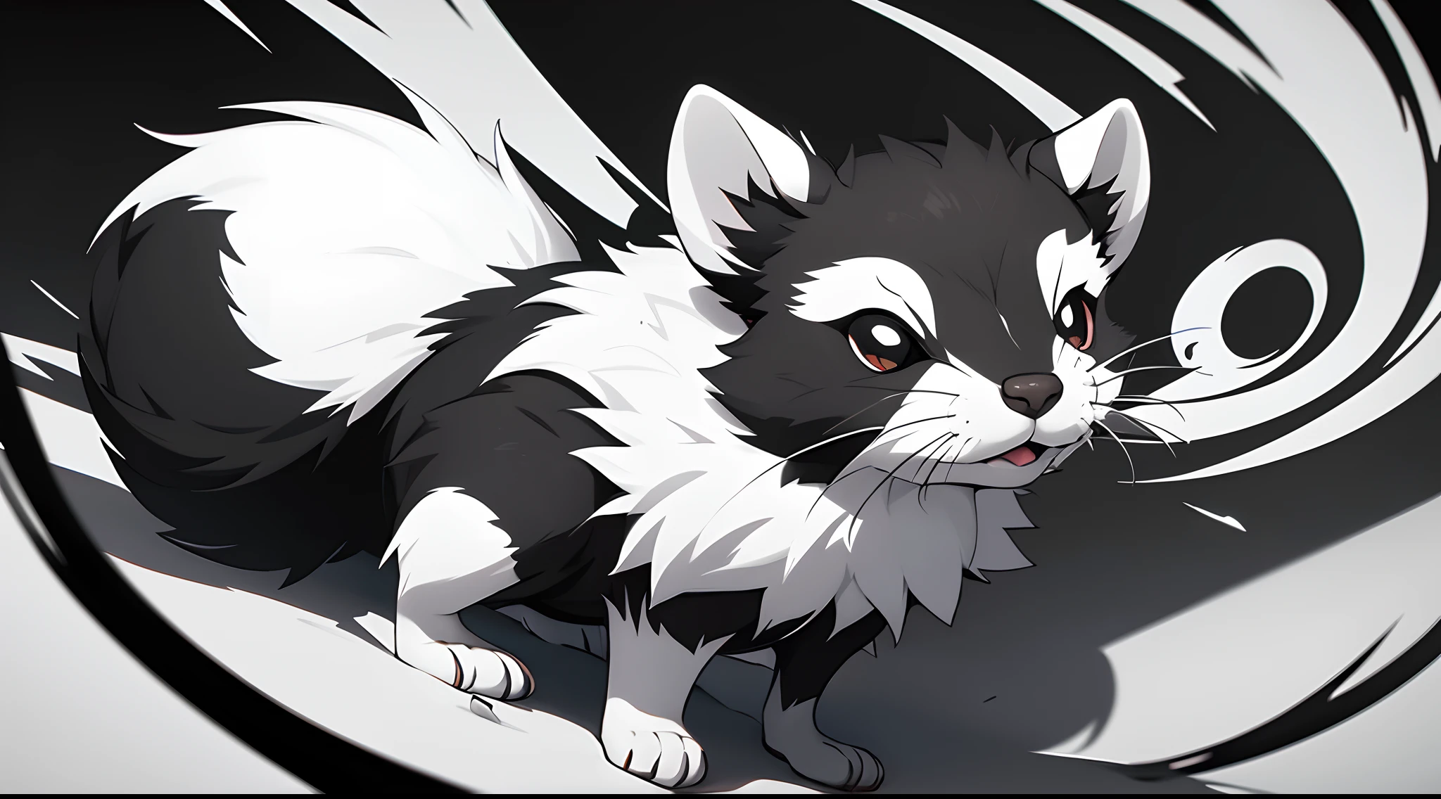 Black and white art of a cartoon ferret