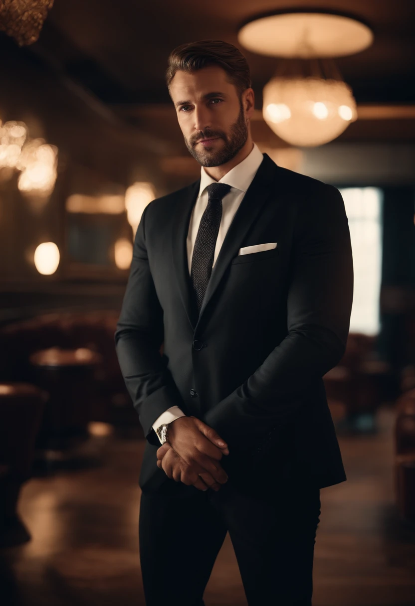 Generiere mir einen realistischen, Portrait of handsome businessman, in einem Club
