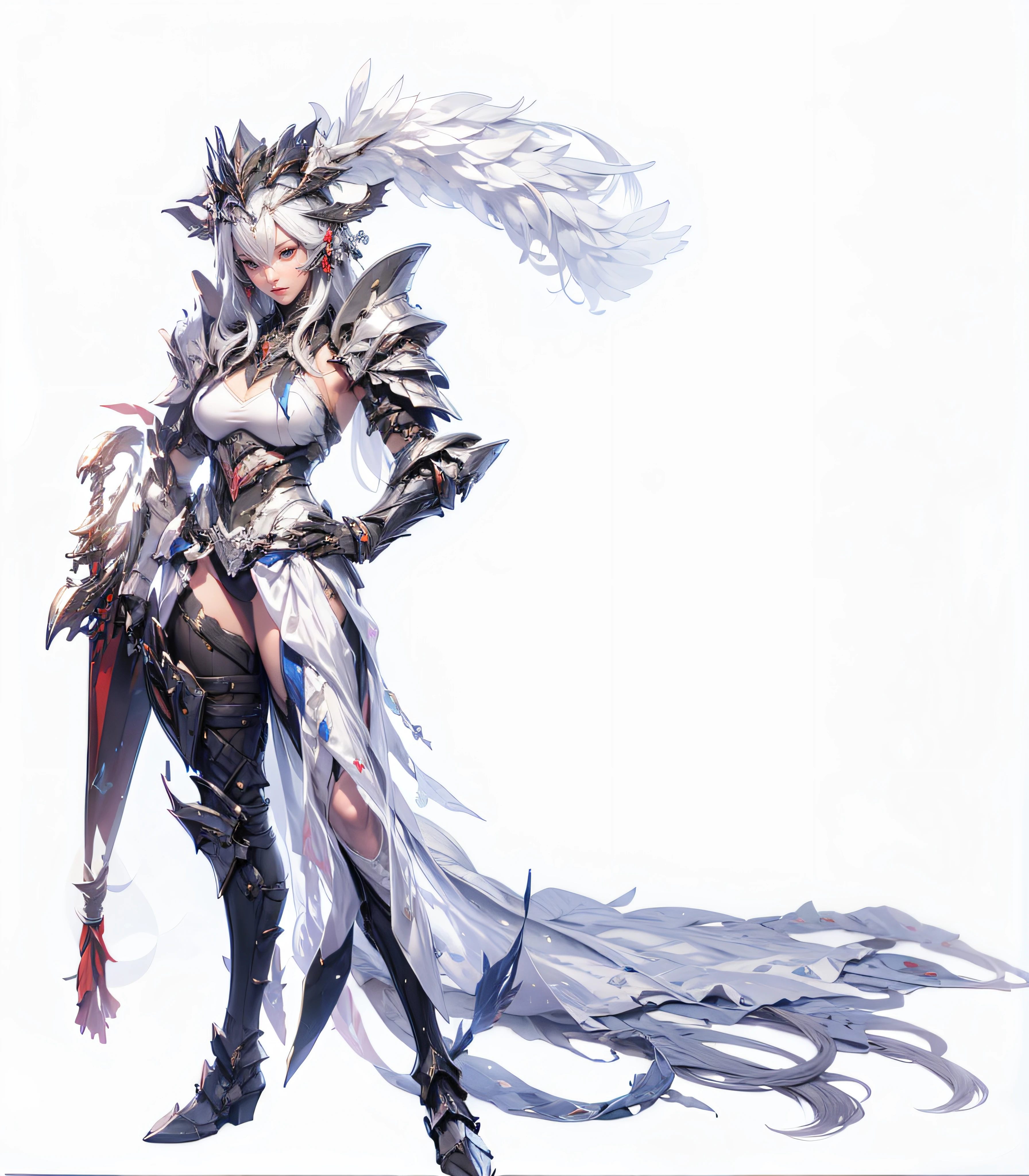 Dragoon armor,Perfect face,feathered headdress,Metal ornaments,Black underwear,Unreal 5