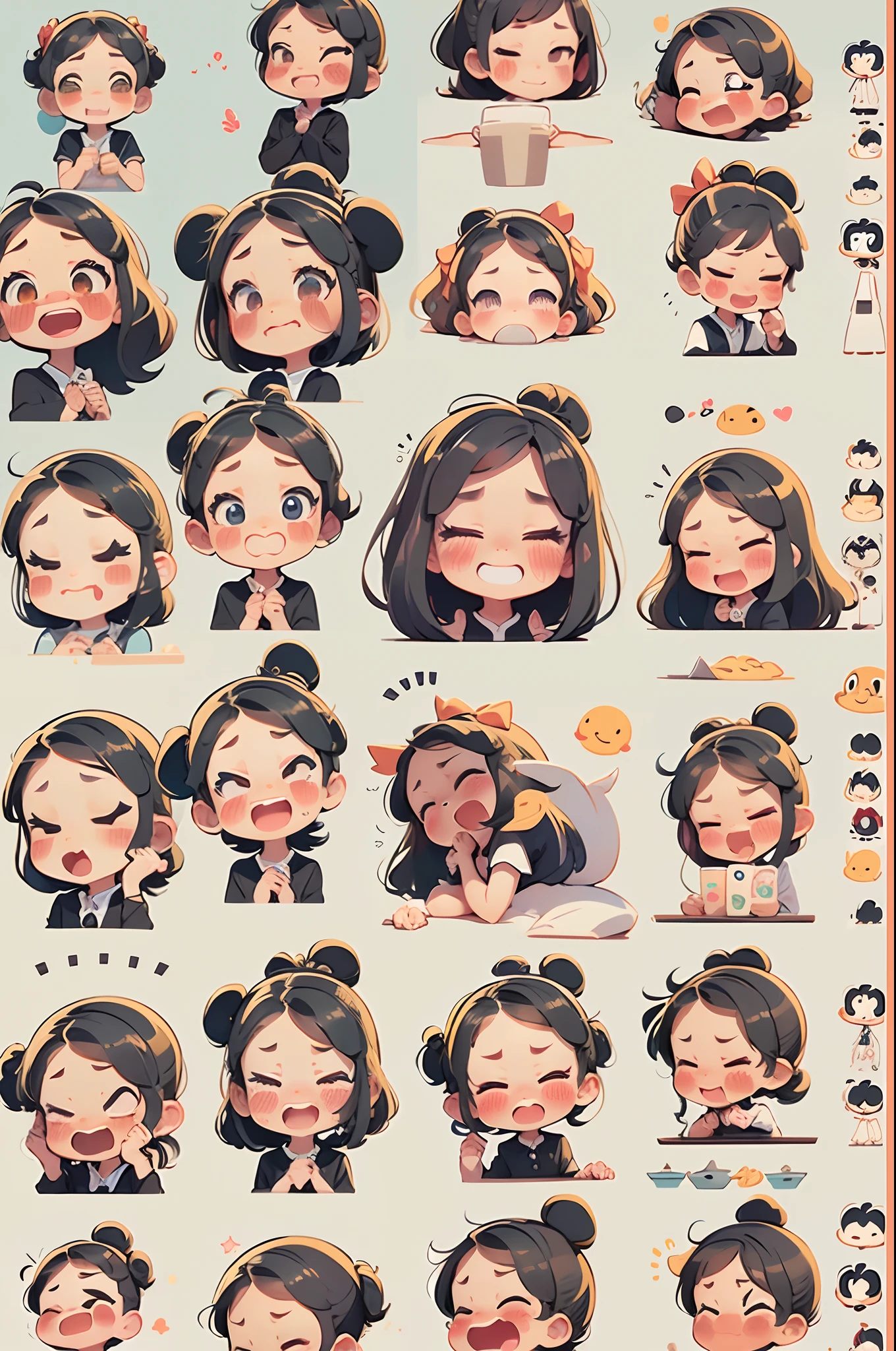 cute girly，emoj、Disney  style、Black strokes、differentemotions、Multiple locations and emojis、8K，Vector graphics