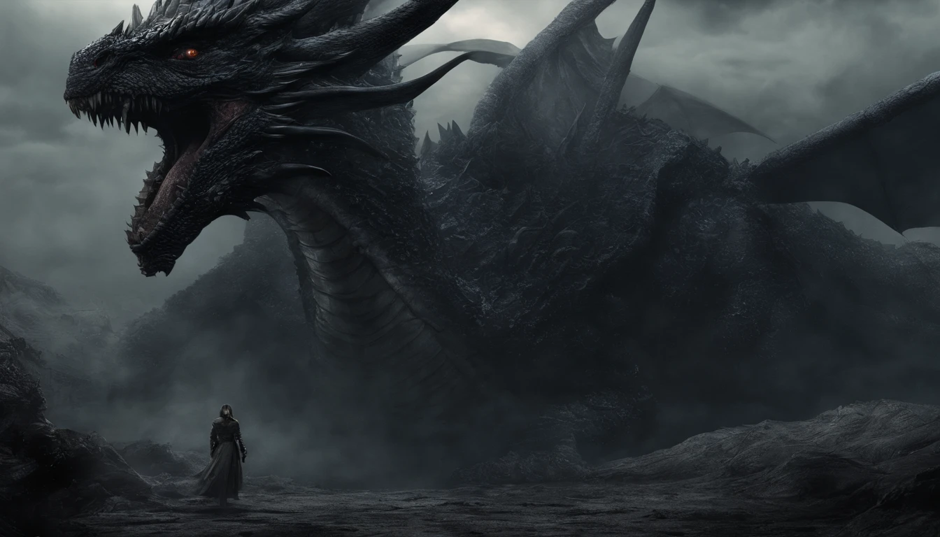 work of art, ultra high definition, A mist of fantastic colors, (((in a thick fog))), Fog rolling in front, A huge western black dragon with red eyes hidden in a purple mist.