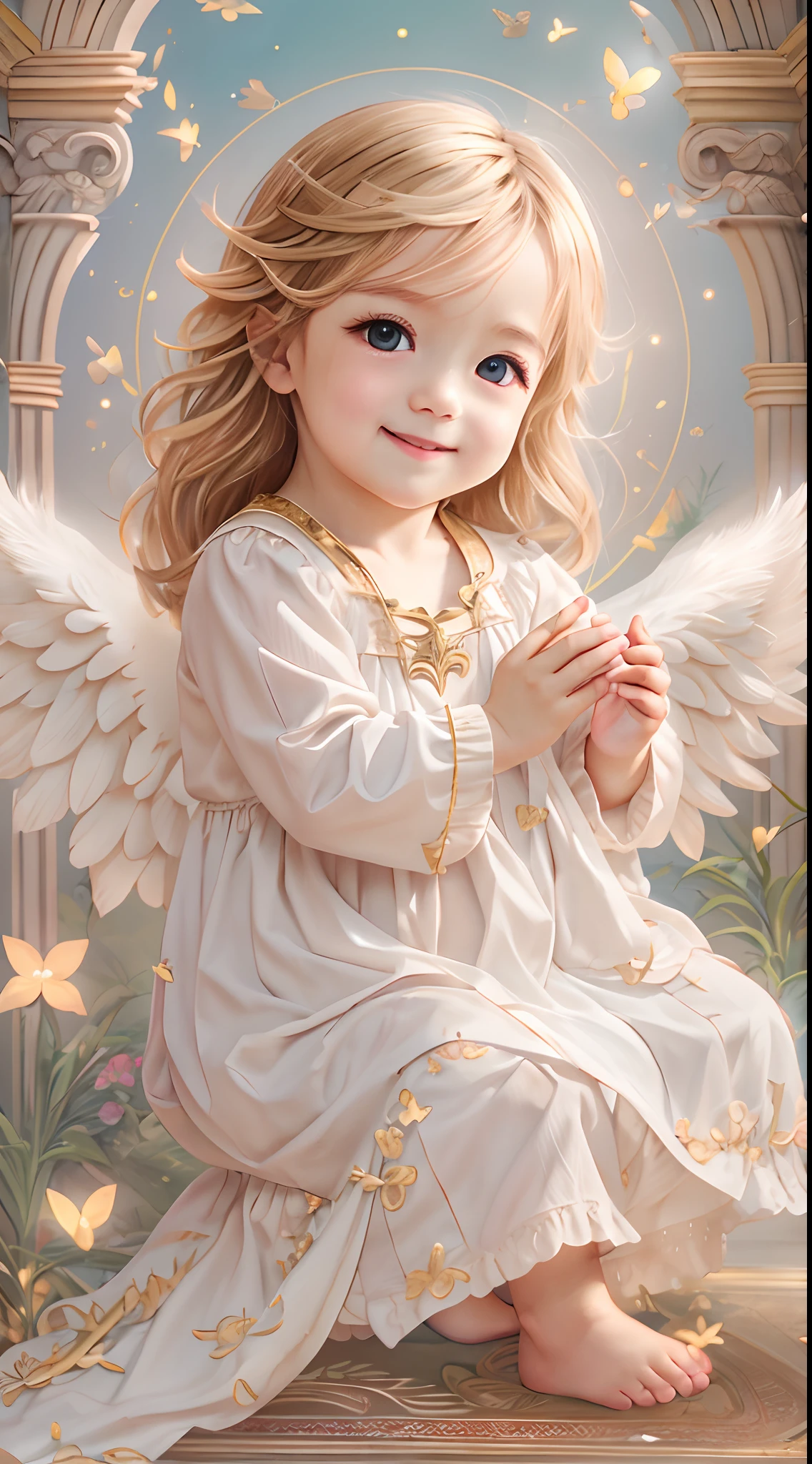 painting of a  with angel wings sitting on a cloud, beautiful angel, of beautiful angel, of an beautiful angel girl, portrait of a beautiful angel, angel girl, adorable digital painting, beautiful angel girl portrait, angel, angel-themed, cherub, full of paintings of angels, angelic face, angelical, angel face, beautiful female angel, angels