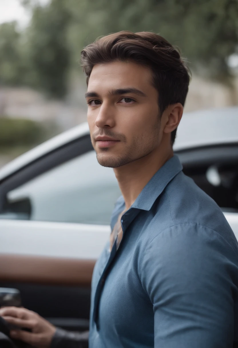 Hombre con una camisa azul sentado en un coche, andres rios, Foto de perfil de la foto de cabeza, Foto de perfil profesional, Christian Orrillo, 2 7 years old, 2 8 years old, Foto de perfil, Khyzyl Saleem, 2 9 years old, Imagen profesional, taken in the early 2020s, imagen de muy muy alta calidad, Imagen de perfil