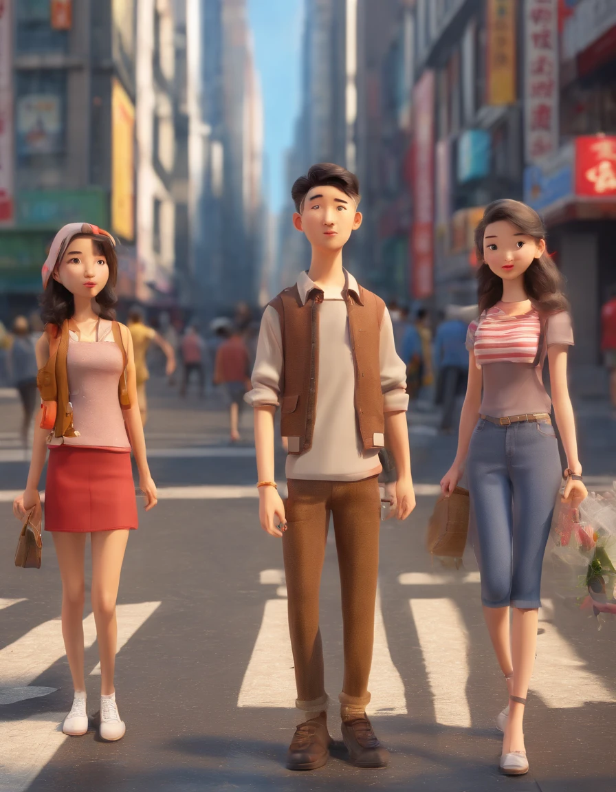 Listless young people on the streets of China's metropolis,emaciated,Walk the streets listlessly,Clothes are shabby,Many pedestrians on the street were watching him。。。,high detal,high high quality