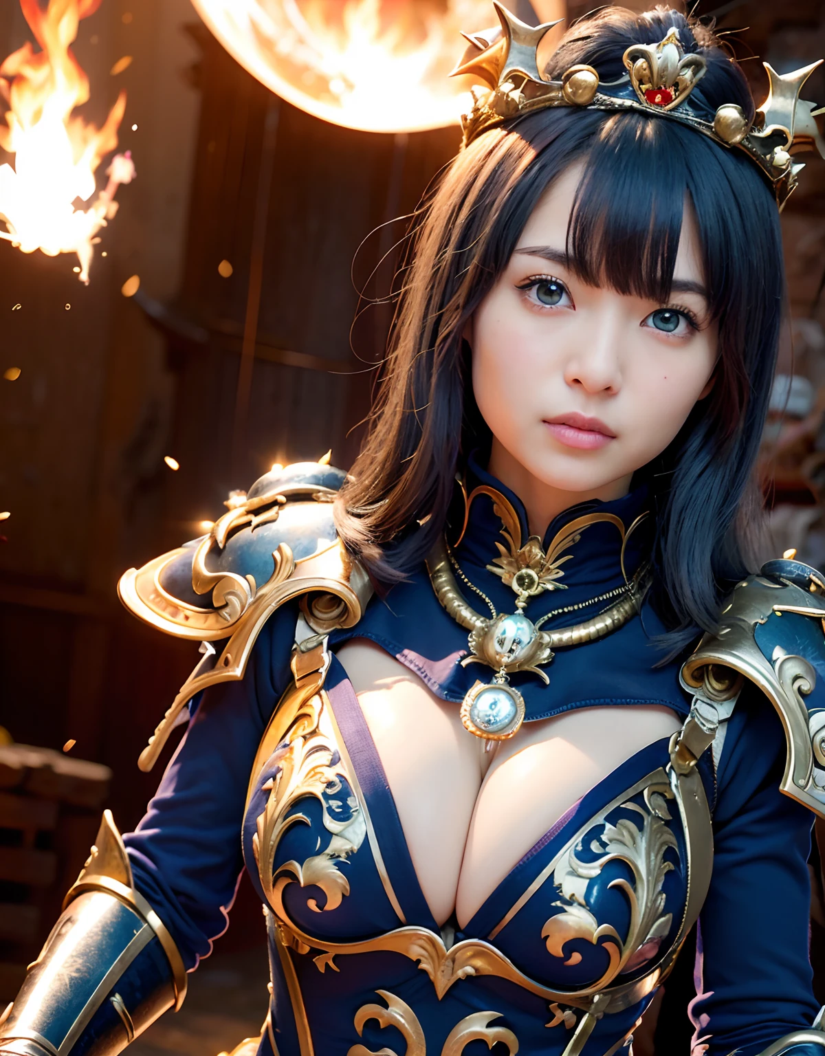Professional , masterpiece、top-quality、photos realistic , 、top-quality、超A high resolution、(Photorealsitic:1.4)、Raw photo、depth of fields (Gemstone Gold Metal Body:1.9),(Matte White、Toostock、cleavage of the breast、(cleavage of the breast)、(Detailed Dragon Armor)、(Have the strongest weapon)、((Random Hairstyles 1.6),Dark Fantasy,)explosions、intense fighting、(Precipitous cliffs),Dragon Gold Weapon,Mystical expression、Particles of light、Fight dragons、(Detailed Dragon Helmet),Gorgeous Silver Weapons ,(( Dragon's dense and gorgeous sword)) , Beautiful knife ,warhammer 40k ,Detail and gorgeous crown、((Blue hair))、(Castle background)、、((Gangle's forest background))、Beautiful Caucasian beauty、1a person、dynamic ungle,((()))、Smaller head、A smile、Castle background、Thin and beautiful female hands、cleavage of the breast、Soldier in iron armor on background、Mystical expression、Light Effects、intense fighting、Wind-effect、magic circles、With the legendary magic wand、(demonic wings)、Toostock、