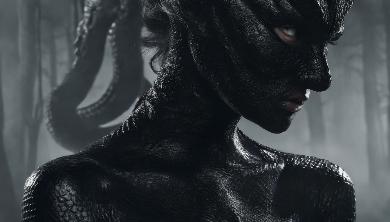 Close up of a woman dressed in latex leotard with a dragon, ultra detailed, photorealistic, masterpiece.