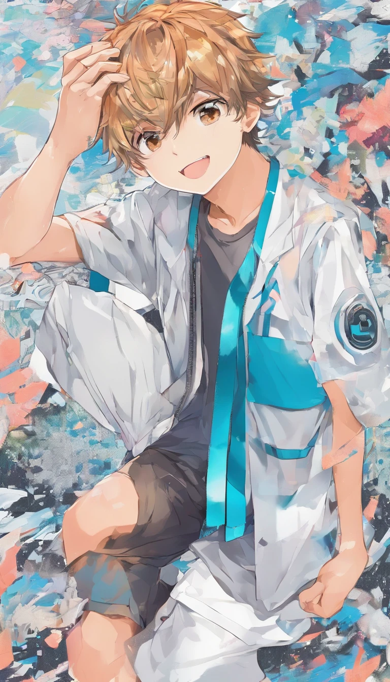 Adults,twinks,Eyes drawn in detail,Cool,Don't like to think,full body,arms at sides,looking at viewer,simplebackground,open mouth,smile,virtual youtuber
