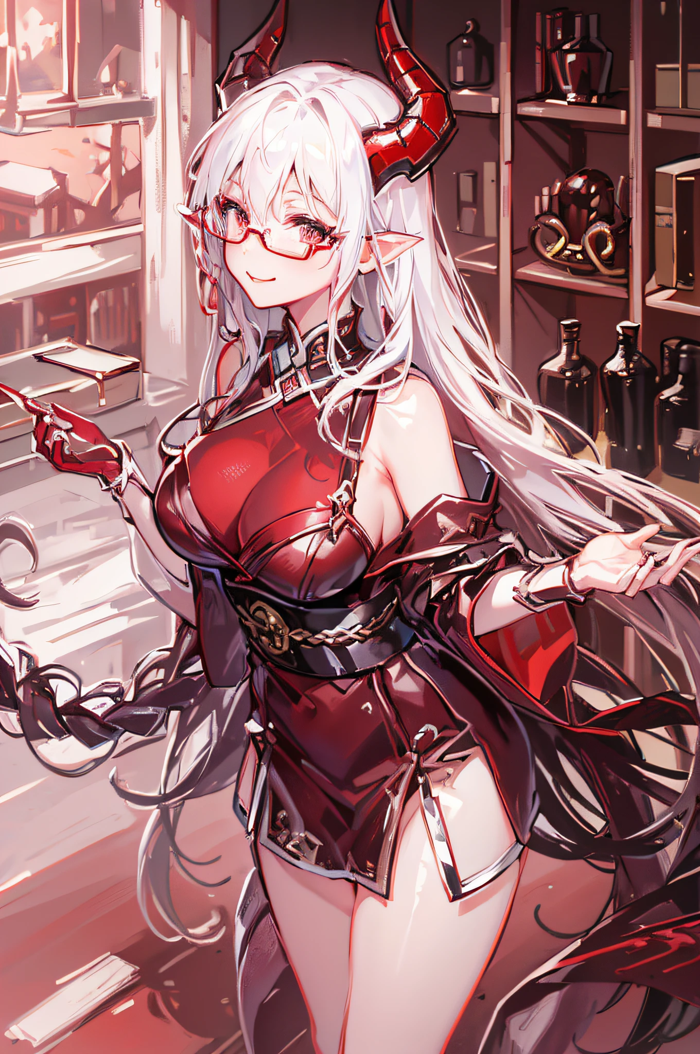 top-quality、supreme1People Girls,lineup, harems, A beautiful girl imprisoned by a villain,, ((masuter piece)), ((High resolution)), ((Best Quality)), detail, (NSFW:1.3 ,cum faced.Excited face.Very happy,,,), ((Skin shiny with sweat)), (Red Bikini Armor:1.5)、 girl with, Glaring, Silvery hair, (a short bob)、Brown skin tone:1.3、Colossal tits, eye glass、Carrying a big sword、cinmatic lighting, perfectly shaded,(((a bar counter))), Realistic lighting with shades,