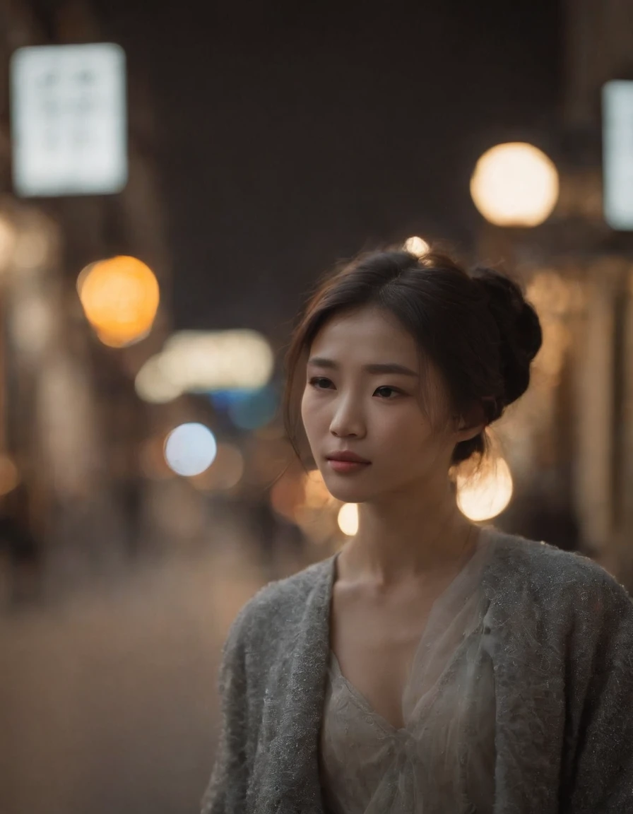 Listless young people on the streets of China's metropolis，emaciated，Walk the streets listlessly，Clothes are shabby，Many pedestrians on the street were watching him。。。。，high detal，high high quality