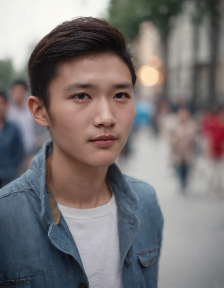Listless young people on the streets of China's metropolis,emaciated,Walk the streets listlessly,Clothes are shabby,Many pedestrians on the street were watching him。。。。,high detal,high high quality