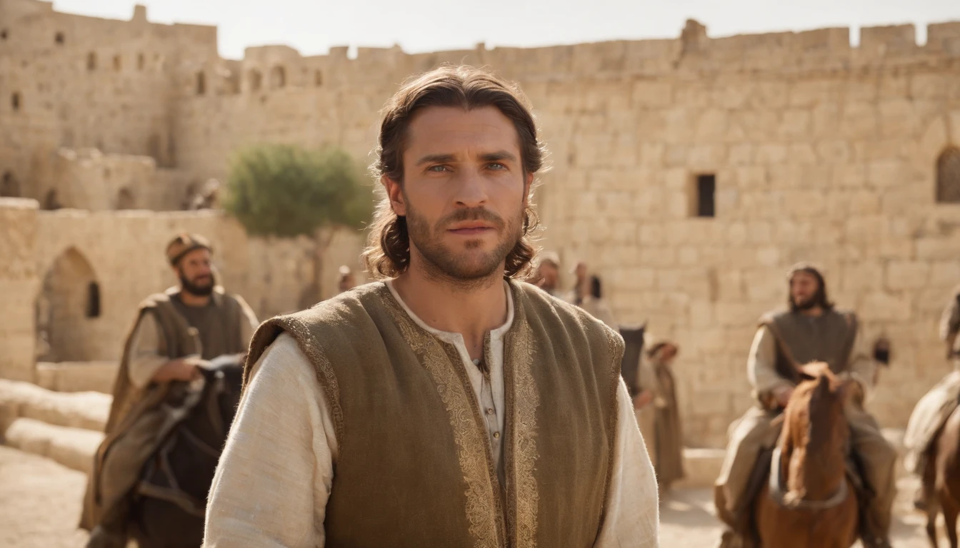 "King David, with strategic brilliance, embarks on a campaign to capture the city of Jerusalem and establish it as the capital of his kingdom. The walls of the city stand as a formidable challenge, and David's determination, coupled with his ingenious tactics, shape a defining moment in his reign."