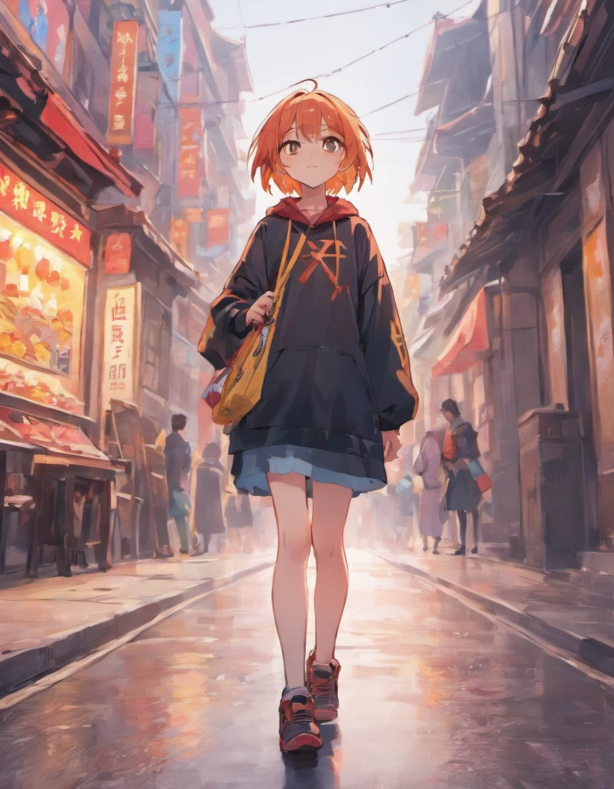 Listless young people on the streets of China's metropolis,emaciated,Walk the streets listlessly,Clothes are shabby,Many pedestrians on the street were watching him。。。。。,high detal,high high quality