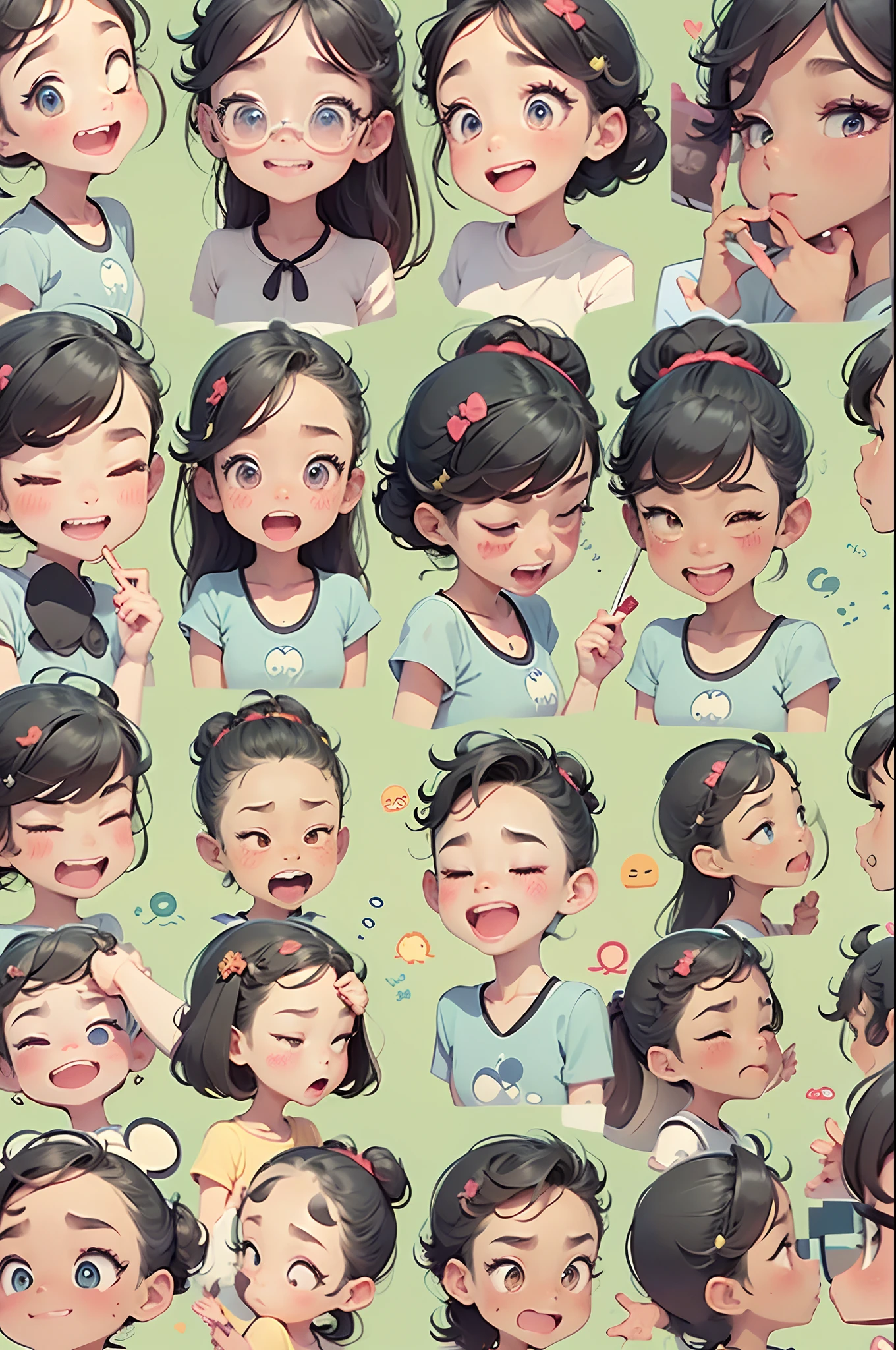 Cute ager，emoj、Disney  style、Black strokes、differentemotions、Multiple locations and emojis、8K，Vector graphics