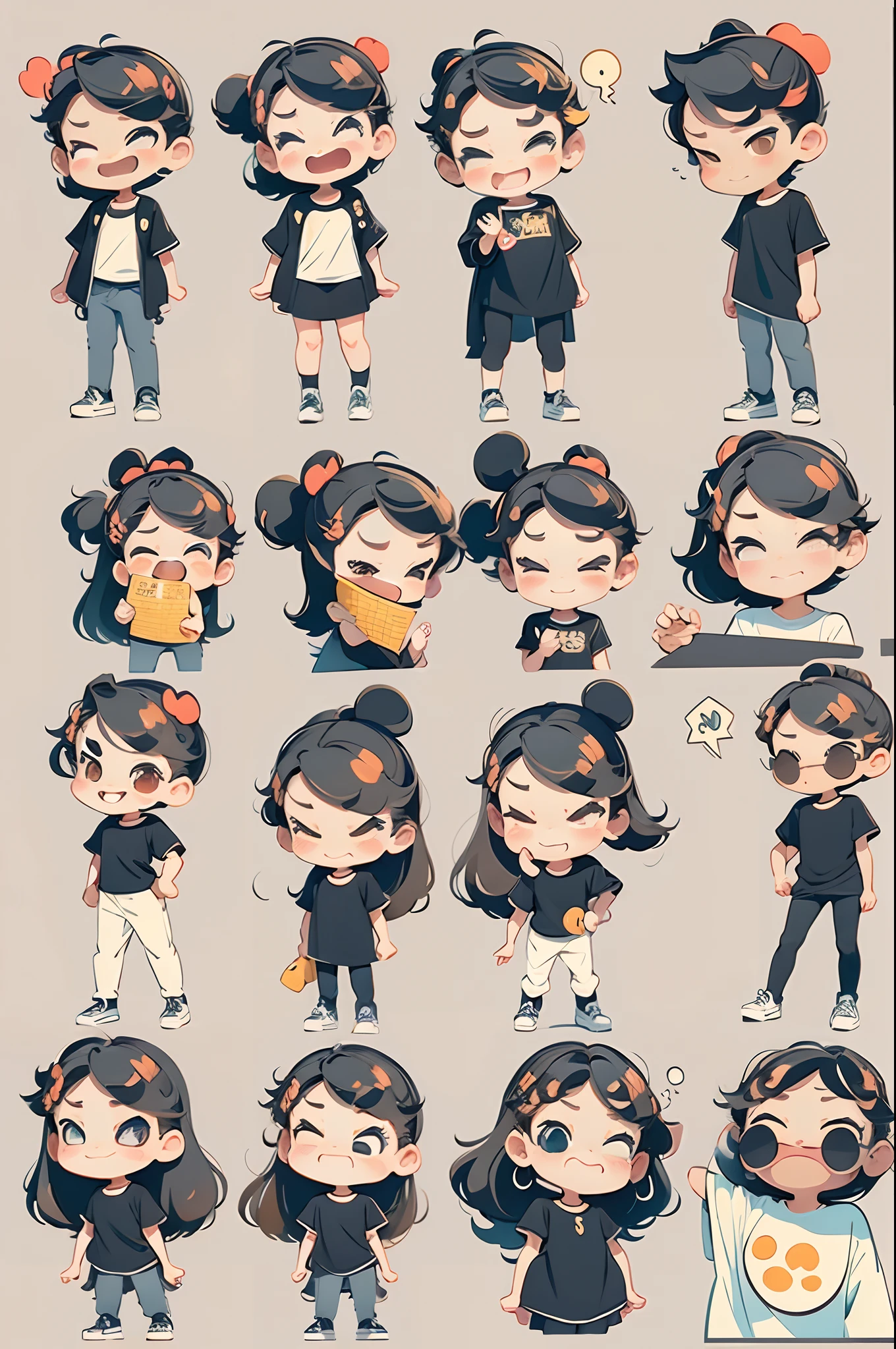 Cute ager,emoj、Disney style、Black strokes、differentemotions、Multiple locations and emojis、8K,Vector graphics