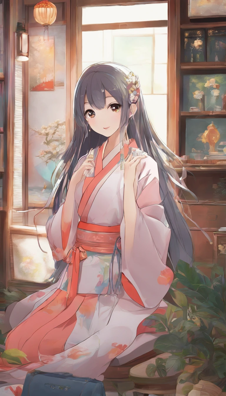 High quality, 4k, 8k, high-res, masterpiece:1.2, ultra-detailed, realistic:1.37, Kyoto Animation style, Kyoto Animation atmosphere, colorful, cozy room, illustration, lounge wear, stickers, sophisticated, handsome, 30-year-old, extremely detailed eyes, front-facing, dignified stance
