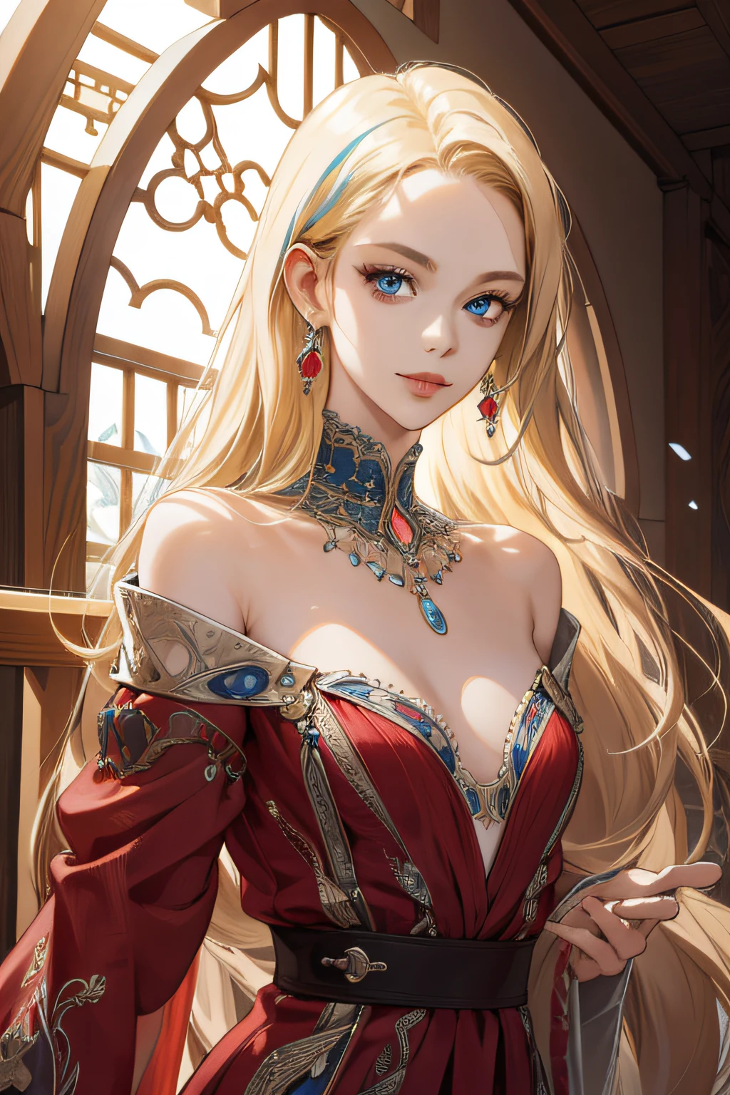 1girls, Long straight hair, Long Blonde Hair, Sexy, blue eyes., Dress up the red lady dress.,Slim figure, An intriguing smile, Gem Background, Finely detailed eyes and detailed face, intricate detailed, BREAK MOSAIC ART, Small pieces, Colorful Tesserae, intricate pattern, Tile design, Durable surface, PRESTIGIOUS TECHNIQUE BREAK TIME MACRO PHOTOGRAPHY, extreme close-up, intricate detailed, Extended surface, Stunning clarity, Hidden Beauty, Realistic BREAK perspective , Artistic Creations, Handmade Products, Unique design, intricate detailed, Creative expression, skill