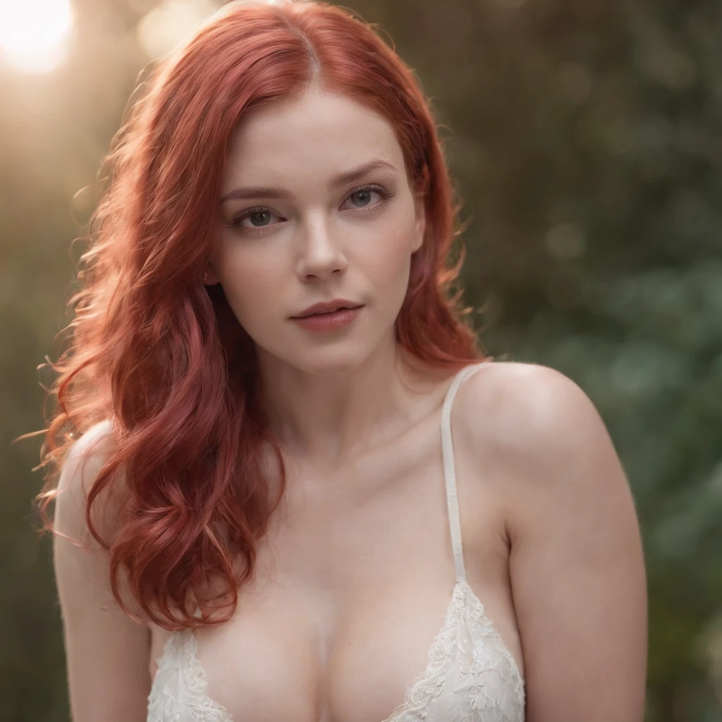 (best quality,4k,ultra-realistic),white girl,pink pussy,cubby girl with red hair,lewd face,full body,naked girl holding dildo