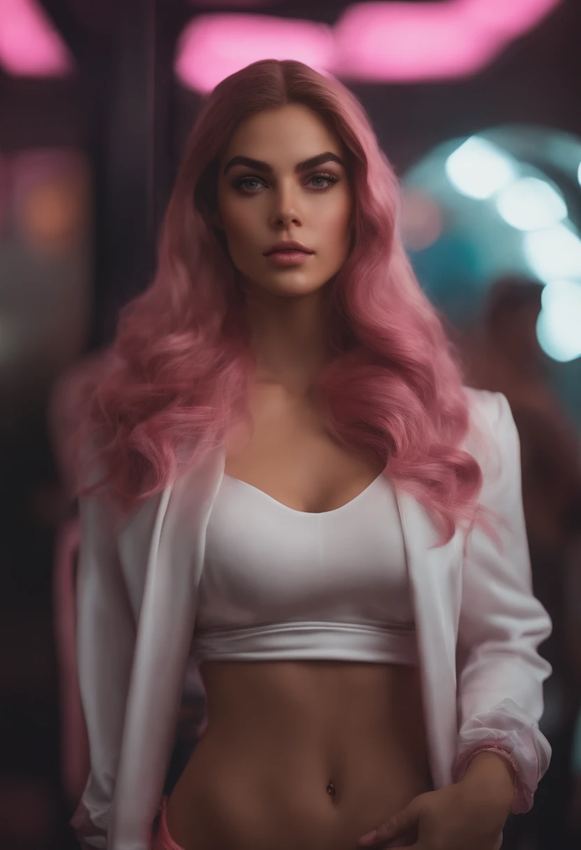 sem roupa, segurando controle de videogame, standingn, cabelo rosa, cabelo liso, pele branca, +18