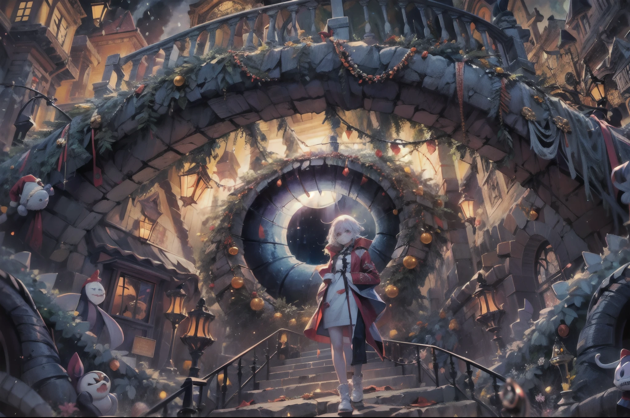 (absurdres, highres, ultra detailed, HDR), masterpiece, best quality, 1 boy, handsome boy, cool hero, big anime eyes, young boy, detailed scenery, detailed character, nightmare before Christmas theme, art kenouji