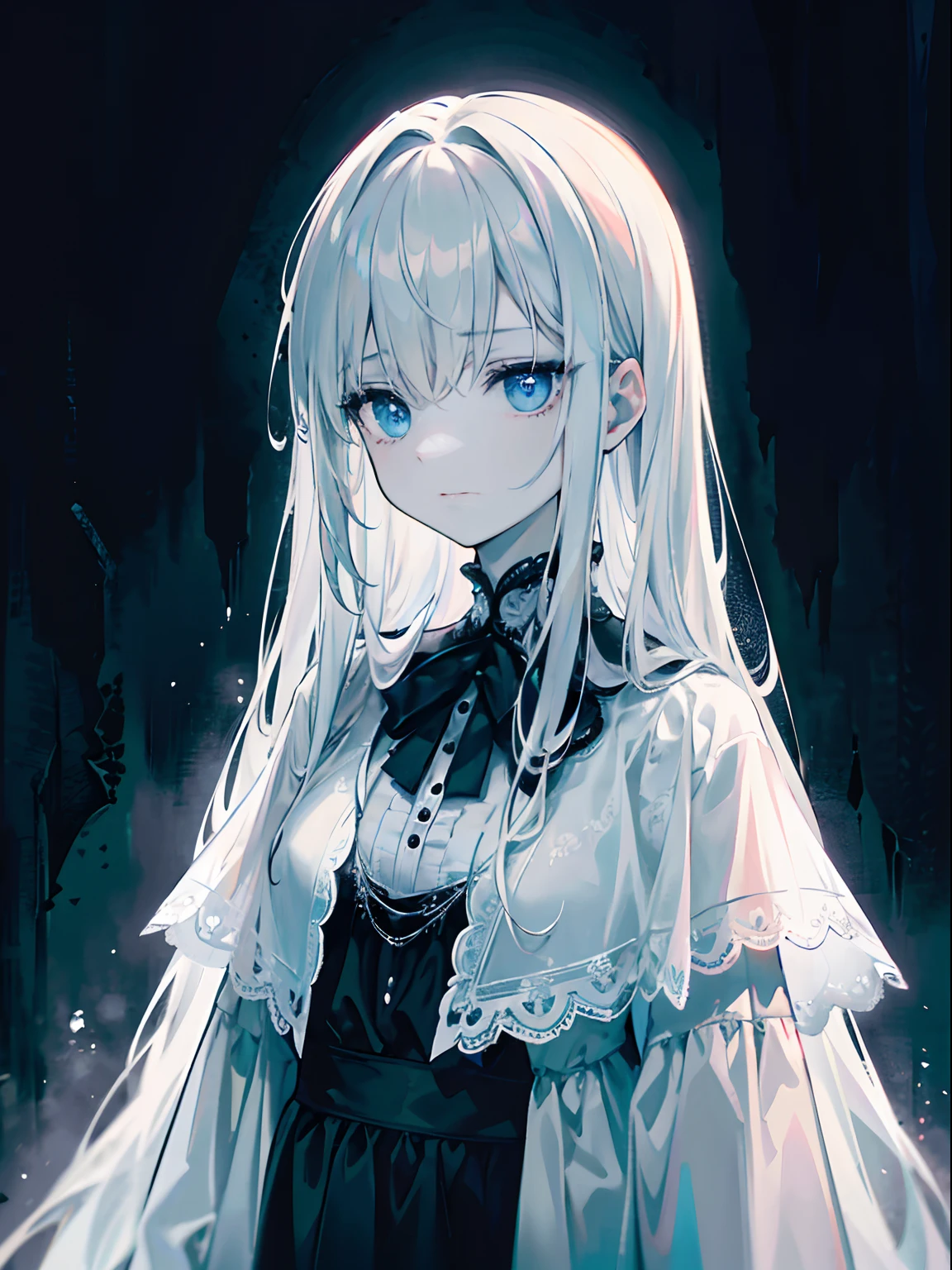 Detailed facial features, Ethereal light, spooky ambiance, hauntingly beautiful, Supernatural existence, Gothic style, A misty cemetery, Faint whisper, Ghost aura, Pale complexion, flowing white dress, ice-blue-eyes, Long dark hair, melancholic expression, haunted gaze, Faded shadows, Moonlit Night, Mysterious energy, Spiritual awakening, Ethereal creatures, Paranormal activity, somber mood, Sad souls, otherworldly realm, eerie silence, Mysterious powers, Ethereal mist, Supernatural powers, Transcendental experience, Spooky apparitions, spectrogram, heavenly glow, Spectral transparency, Ethereal action, Unforgettable presence, Spectral illumination,Married Woman