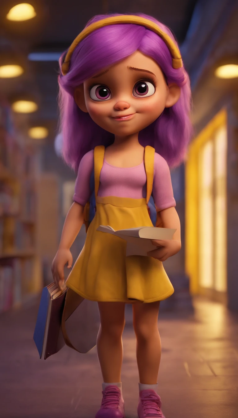 Naked 10 Year Old School Girl Holdings Books, Full Body, Cute Baby Face, Yellow And Purple Hair, Angry Face, Full Body, Naked, Big Huge Boobs With Brown And Pinkish Nipple, Half Sleeve, 4K, Ultra Realistic, High Qualities.