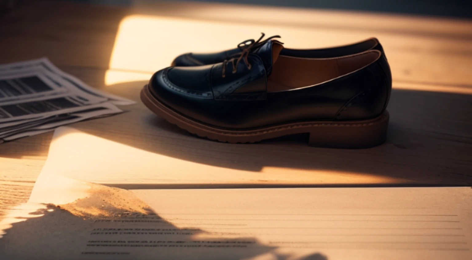 “A piece of paper half burned lies on a table, covered by shadows where you can only read “your wife was killed by”. Although you cannot read the name, there is a pair of woman’s shoes by the table and a driver’s license on the floor.”