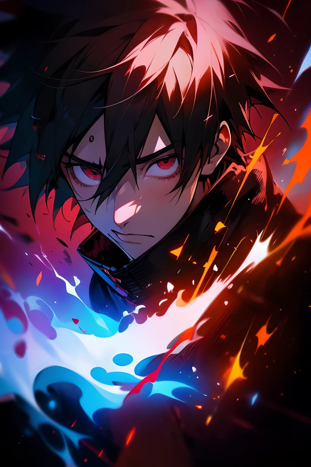 ' Create a powerful wallpaper that showcases the strength and charisma of (("Itachi Uchiha")). Itachi should be depicted in a formidable and captivating pose, with his Sharingan activated and Amaterasu flames in the background. Ensure the wallpaper exudes an aura of power and captivates the viewer with its intensity.