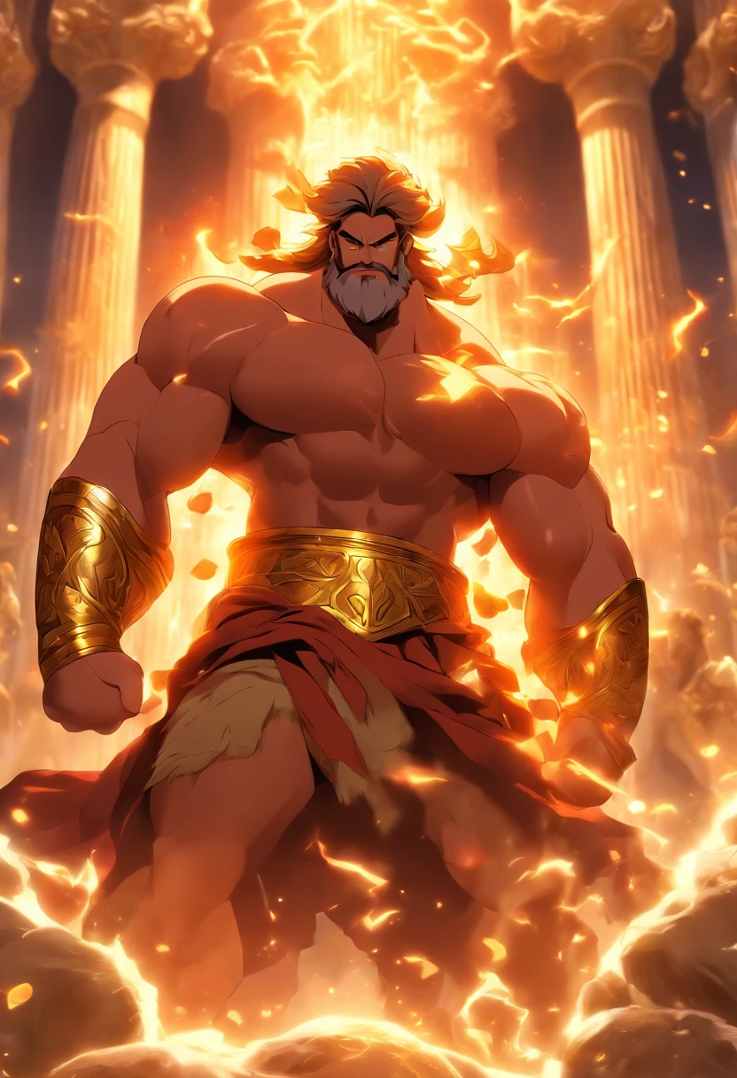 (((HERCULES))) best quality, ultra-high resolution, 4K detailed CG, masterpiece, Greek hero, man, Greek clothing, temple,Greek mythology, ((Greek hero)), Greek painting style, aesthetic , centered on the screen