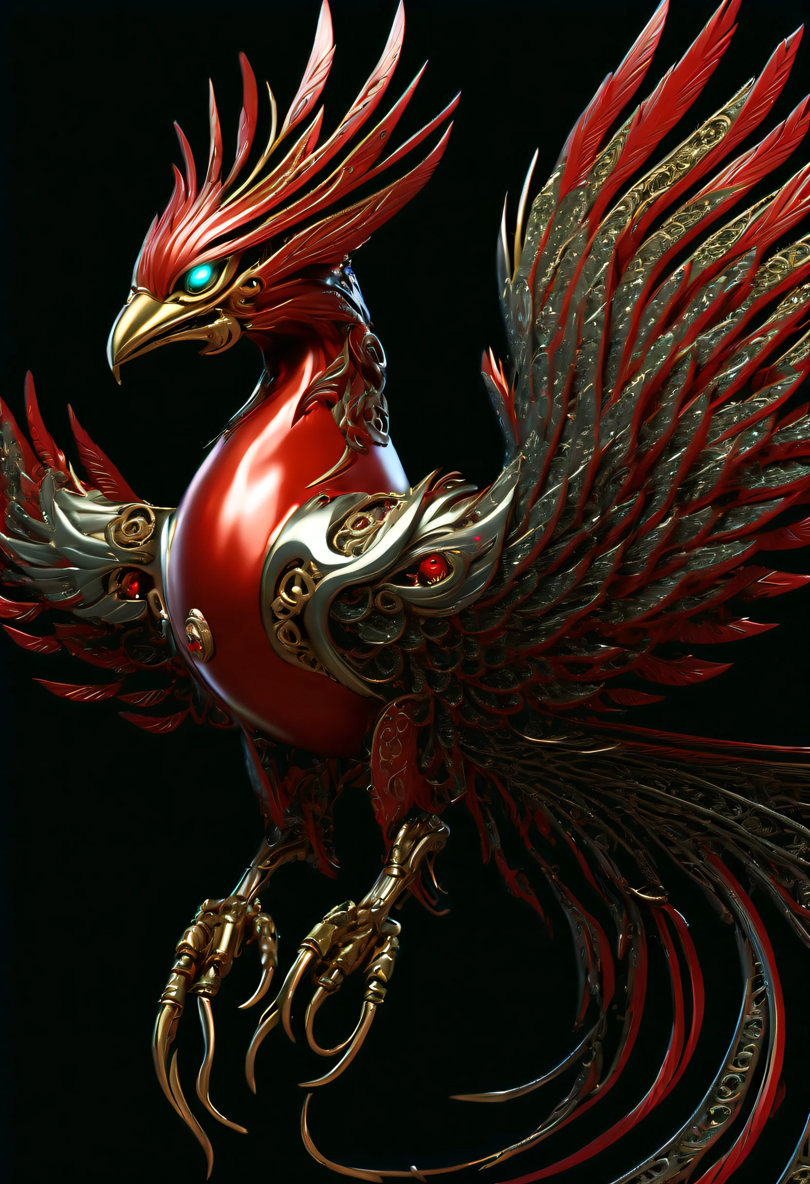 (((include cyborg red Chinese phoenix illustration))), (((Not humanoid:2))), screaming, flash effect, swirling vortexes with smoke speed line,cyborg bird, know, ((silver metallic mechanic atmosphere:1.2)), rich colors, dark fantasy coating,  so can weapon is mechanical-claw, bird wing of blade, ((gliding pose:1.1)), from front, go through black hole background, symmetrical body, (((mechanical of full-body and 2 bird legs with 3 claws))), (intricate details:2), intricate detailed, (extremely insane details:1.3), highly quality, high resolution, tonal with high contrast, cinematic lighting, beauty beauty, myth, elegance, grace, perfect bird anatomy,