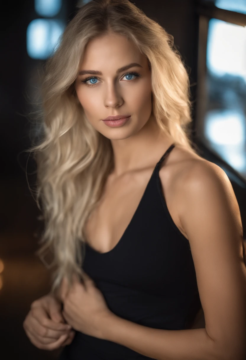 Rothaarige  Frau mit passendem Tanktop und Rock posiert in einem Nachtclub, Sexy girl with blue eyes, portrait sophie mudd, Hintergrund verwischen, best quality, 1girls, Portrait de Corinna Kopf, blonde hair and large eyes, Selfie einer jungen Frau, ohne Make-up, Natural makeup, Blick direkt in die Kamera, Gesicht mit Artgram, dezentes Make-up, Great full body photo, im Zimmer, big boobs, Blond, Latein