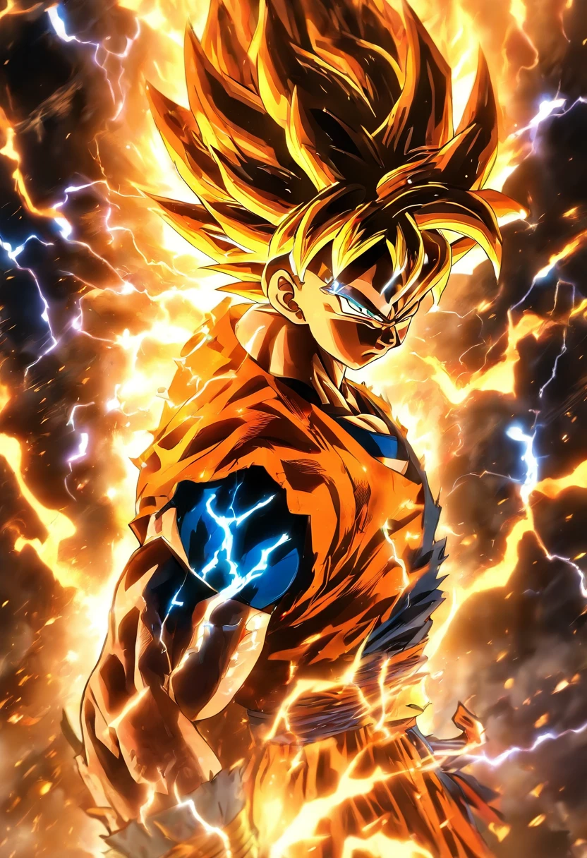 ((master part)), (extremely high quality))), (folha de design de personagem, Traje Nacional, mesmo personagem, headpe, lado, back), illustration, Goku, corpo inteiro, Cabelos prateados, pelos dos olhos, olhos bonitos, Princesa Corte, Scenery of lightning and firestorms, Dragons in the background, (fundo coringa com raios vermelho) ( master part:1.2), (best quality:1.3)