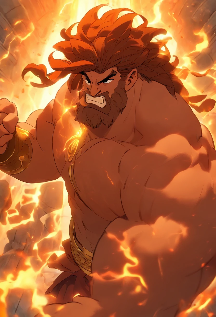 (((HERCULES))) best quality, ultra-high resolution, 4K detailed CG, masterpiece, man, Greek clothing, temple, Greek mythology, lion, ((fighting with the lion)), Greek painting style, aesthetics, screen-centered