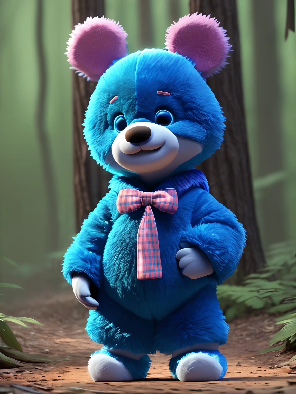 Grandma Blue Teddy Bear stands in the woods in a babysitting suit, 3D model of a Japanese mascot, Maya 8 K, anime lush john 8k woods, 3 d character, 3d character, Diego 5, 3D model Pixar rendering, an animated character, 3 d character render, Fanart, movie character, rendered in maya, mischievous look :: rendering by octane