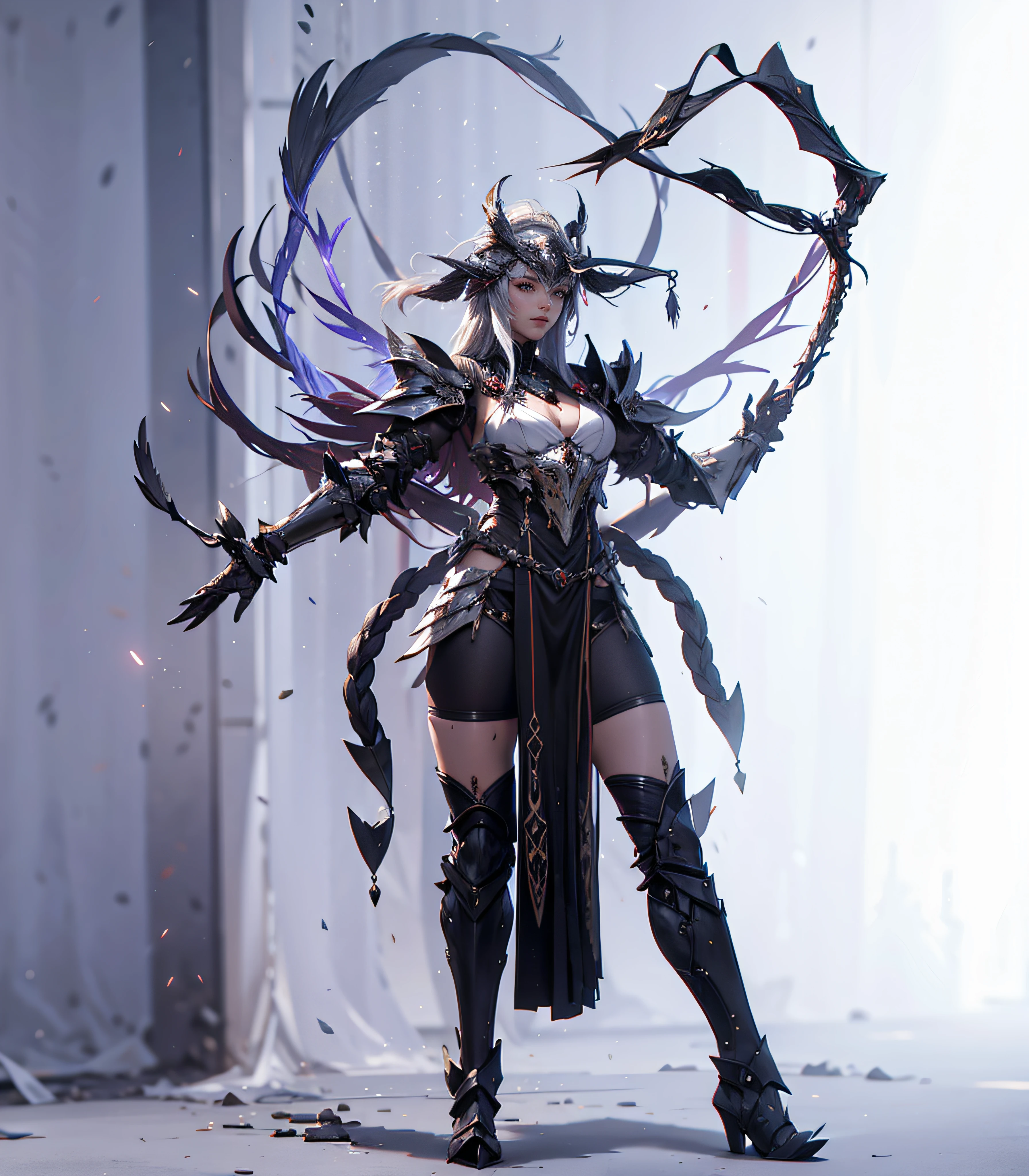 Dragoon armor,Perfect face,feathered headdress,Metal ornaments,Black underwear,Unreal 5