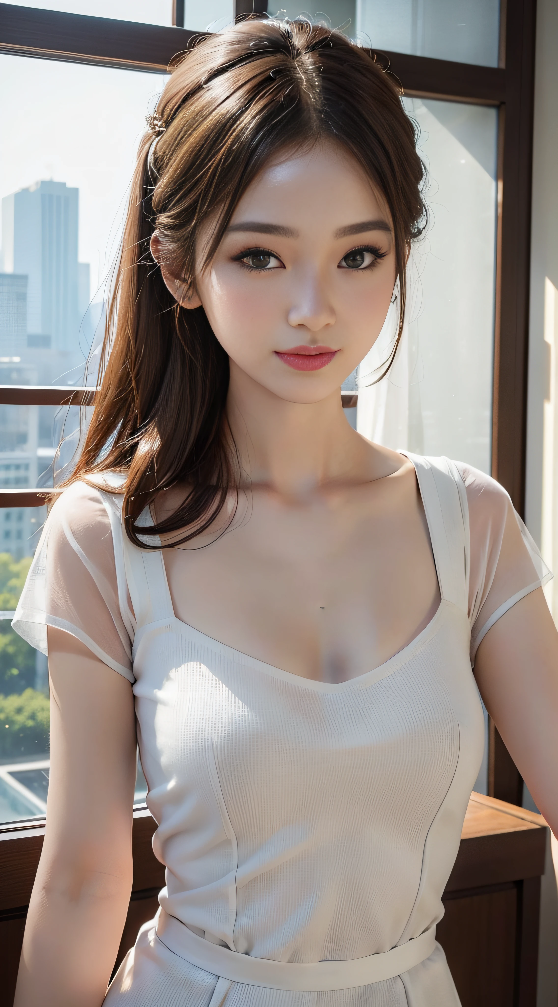 (8k, Best Quality, Masterpiece: 1.2), (Realistic, Realistic:1.37), Ultra Detailed, 1 Girl, Cute, Solo, Beautiful Detailed Sky, Dating, (Nose Red), (Smile: 1.15), (Shut Up) Small Breasts, Beautiful Delicate Eyes, (Long Hair: 1.2), Flowing Hair NovaFrogStyle, Upper body, Vest
