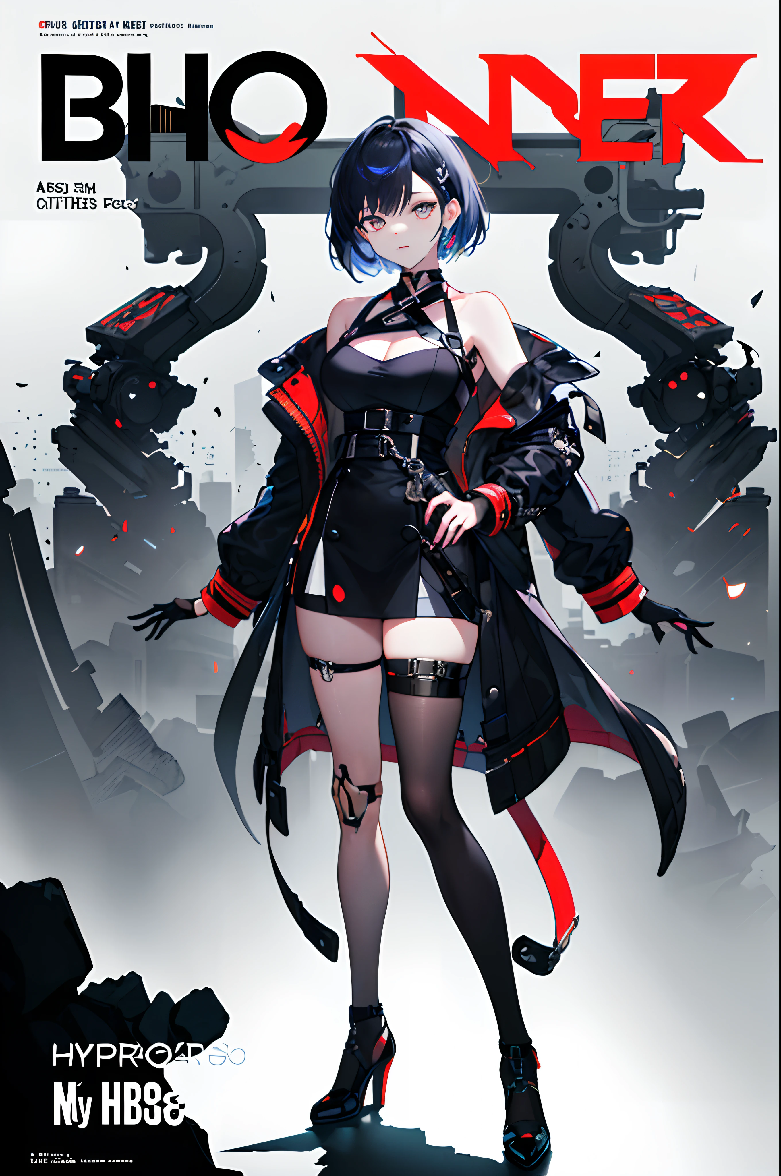 Girl with purple hair,short hair,Harness,garter belt,Simple Background,smile,whole body,full body,Standing posture,Character portrait,VTuber,front,Eyes on the viewer,視線をfrontに,cyber punk,