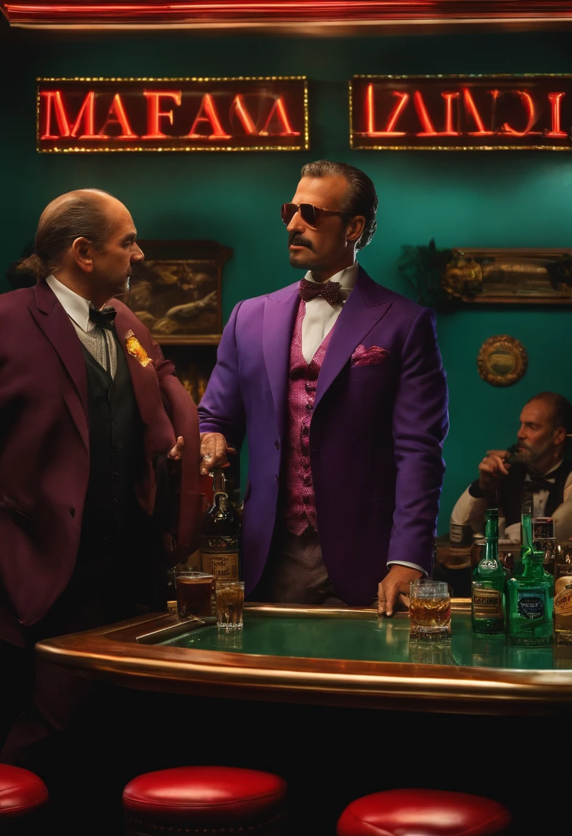 mafioso num bar falando mim seu dinheiro